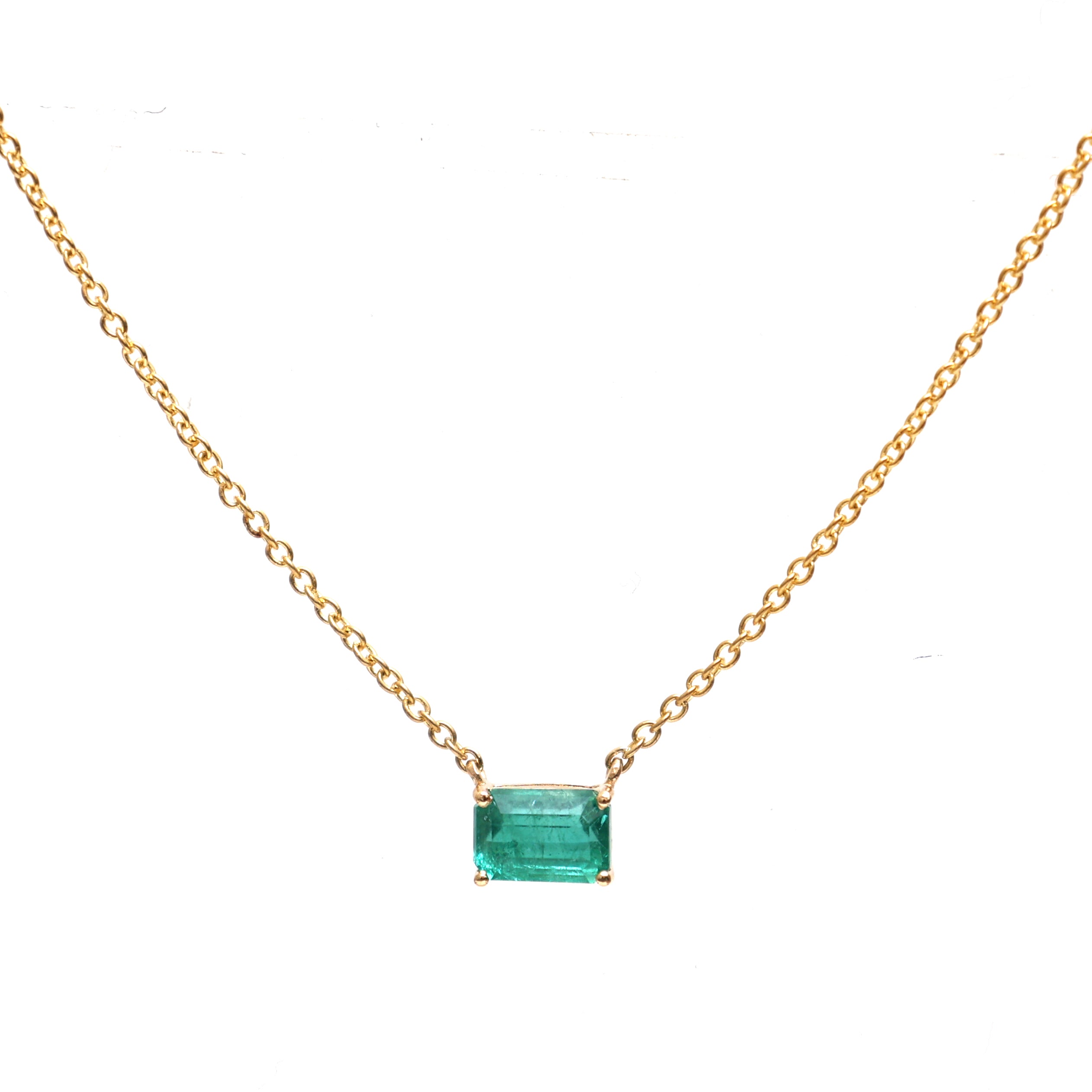 JPNC-619/7572 Emerald Octagon Thin Chain Necklace | 18K