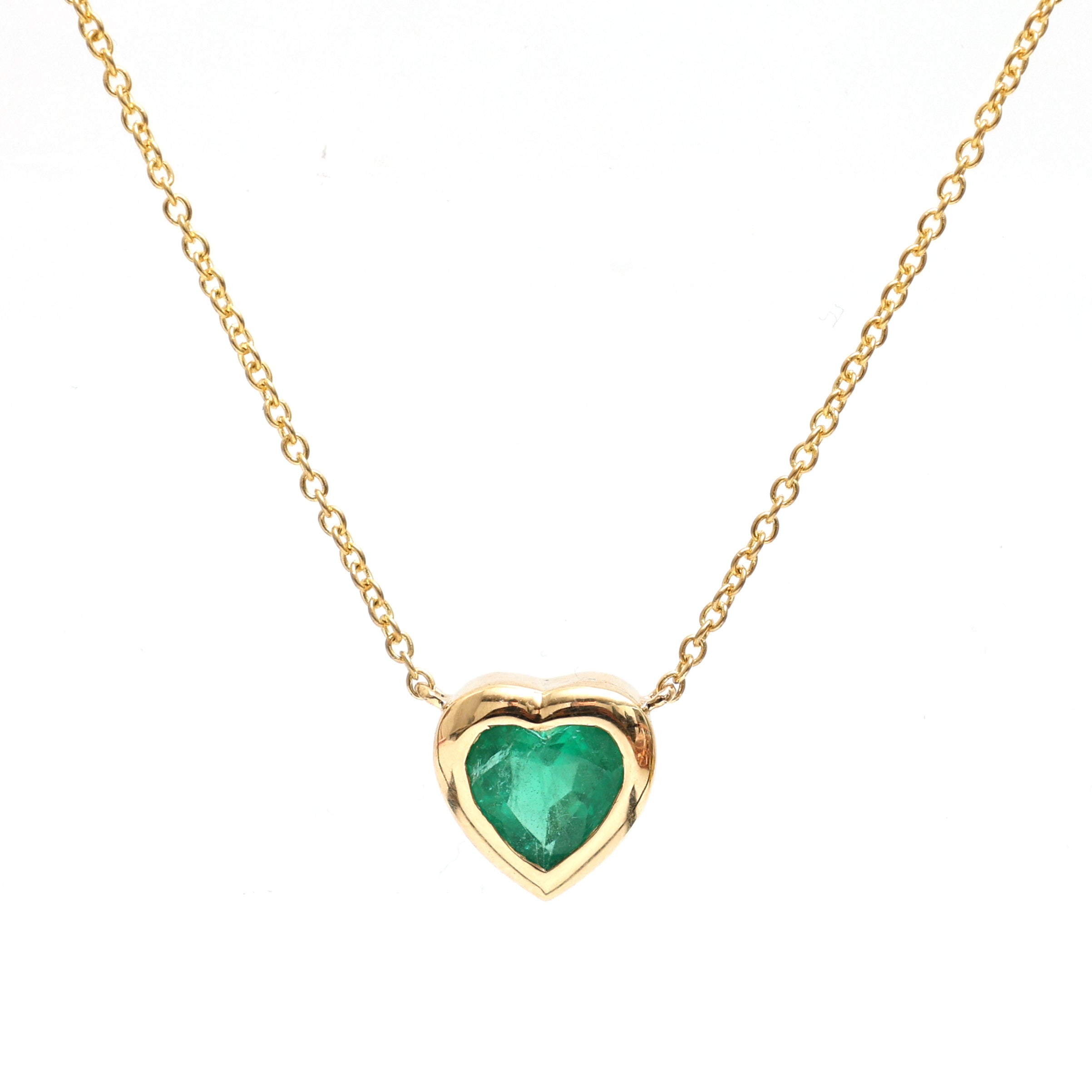 JPNC-621/7583 Emerald Heart Bezel Set Thin Chain Necklace | 18K
