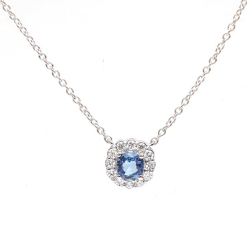 JPNC-622/7584 Blue Sapphire Cushion With Diamond Thin Chain Necklace | 18K