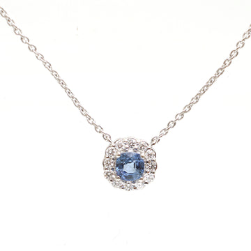 JPNC-624/7585 Blue Sapphire Cushion With Diamond Thin Chain Necklace | 18K