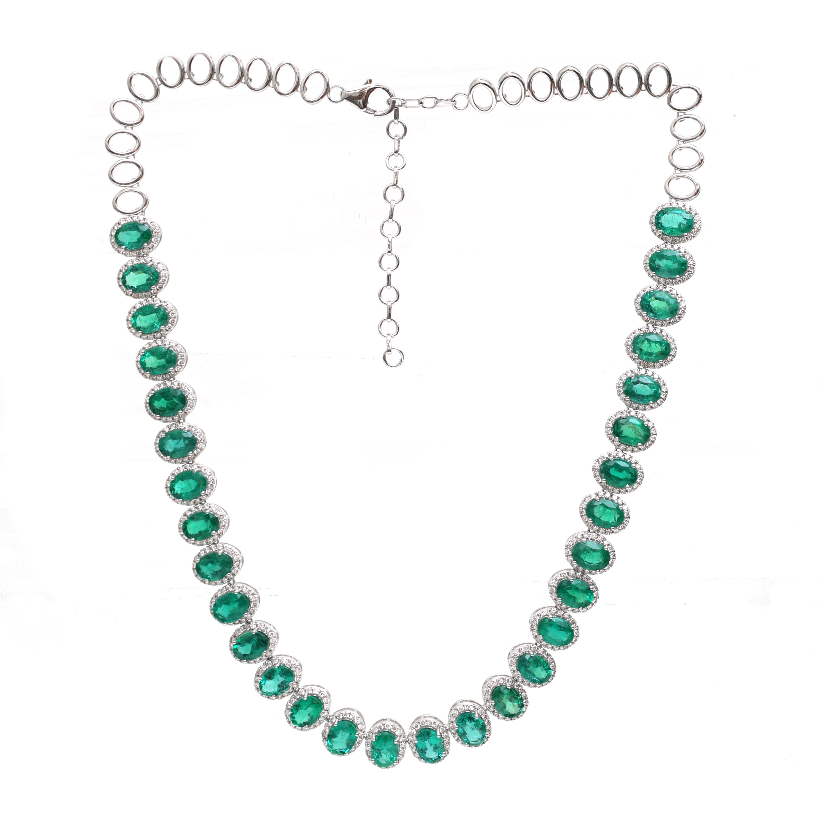 JPNC-625/7604 Emerald Oval Diamond Necklace | 18K