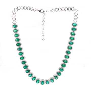 JPNC-625/7604 Emerald Oval Diamond Necklace | 18K