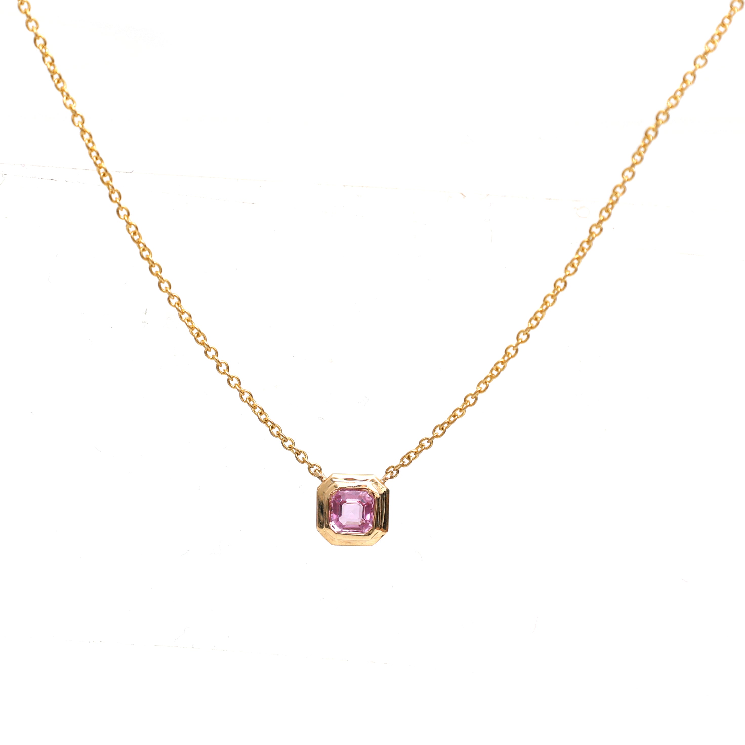 JPNC-626/7605 Pink Sapphire Square Octagon Chain Necklace | 18K