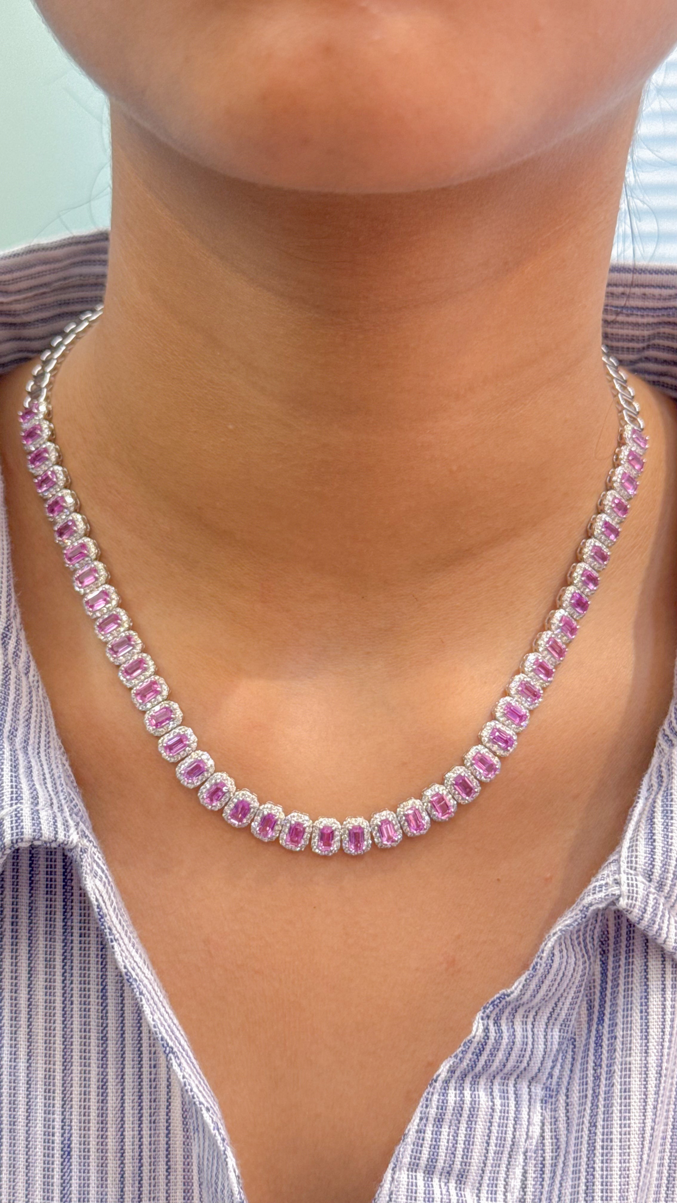 JPNC-628/7611 Pink Sapphire Octagon Diamond Necklace | 18K