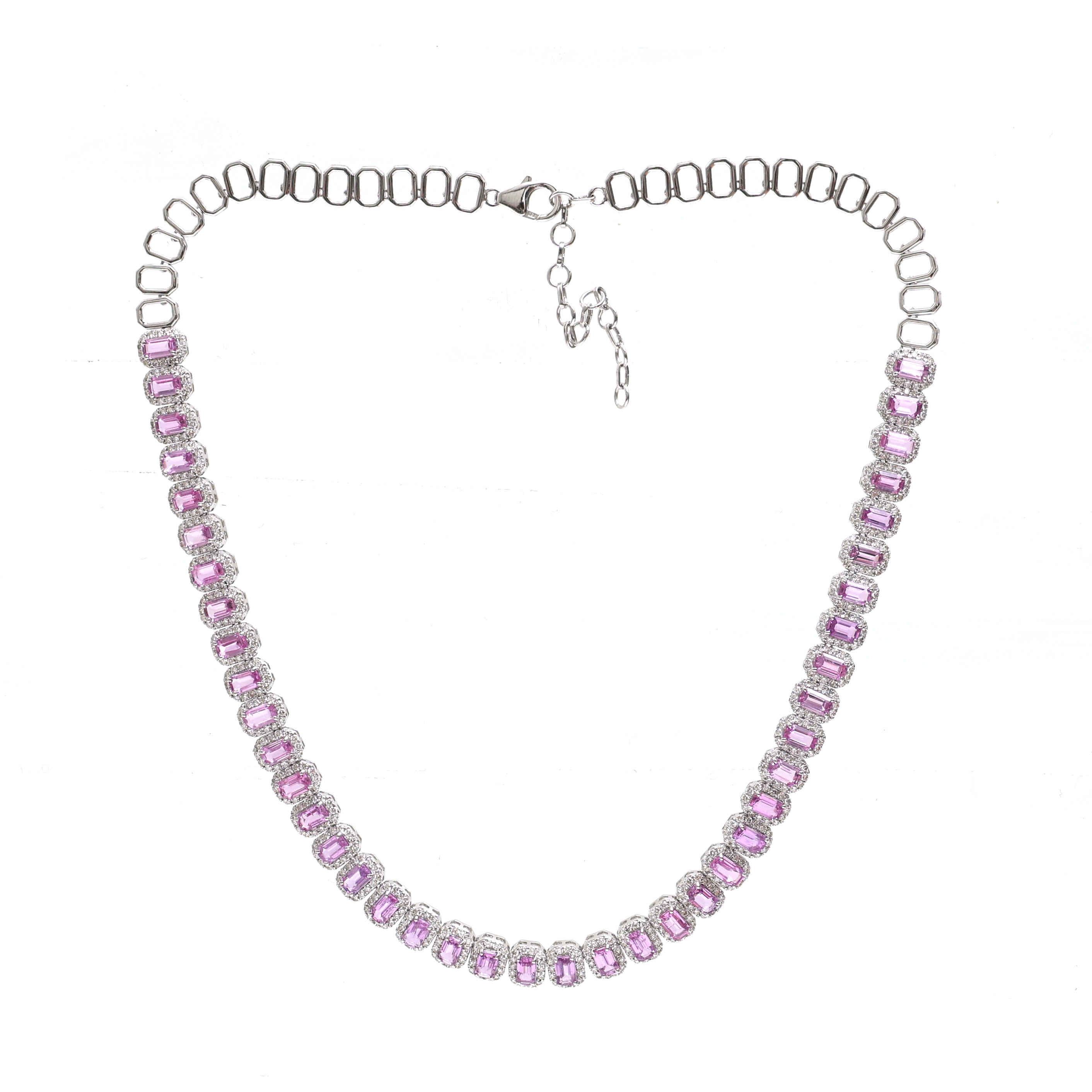 JPNC-628/7611 Pink Sapphire Octagon Diamond Necklace | 18K