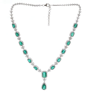 JPNC-629/7612 Emerald Octagon Pear Diamond Necklace | 18K