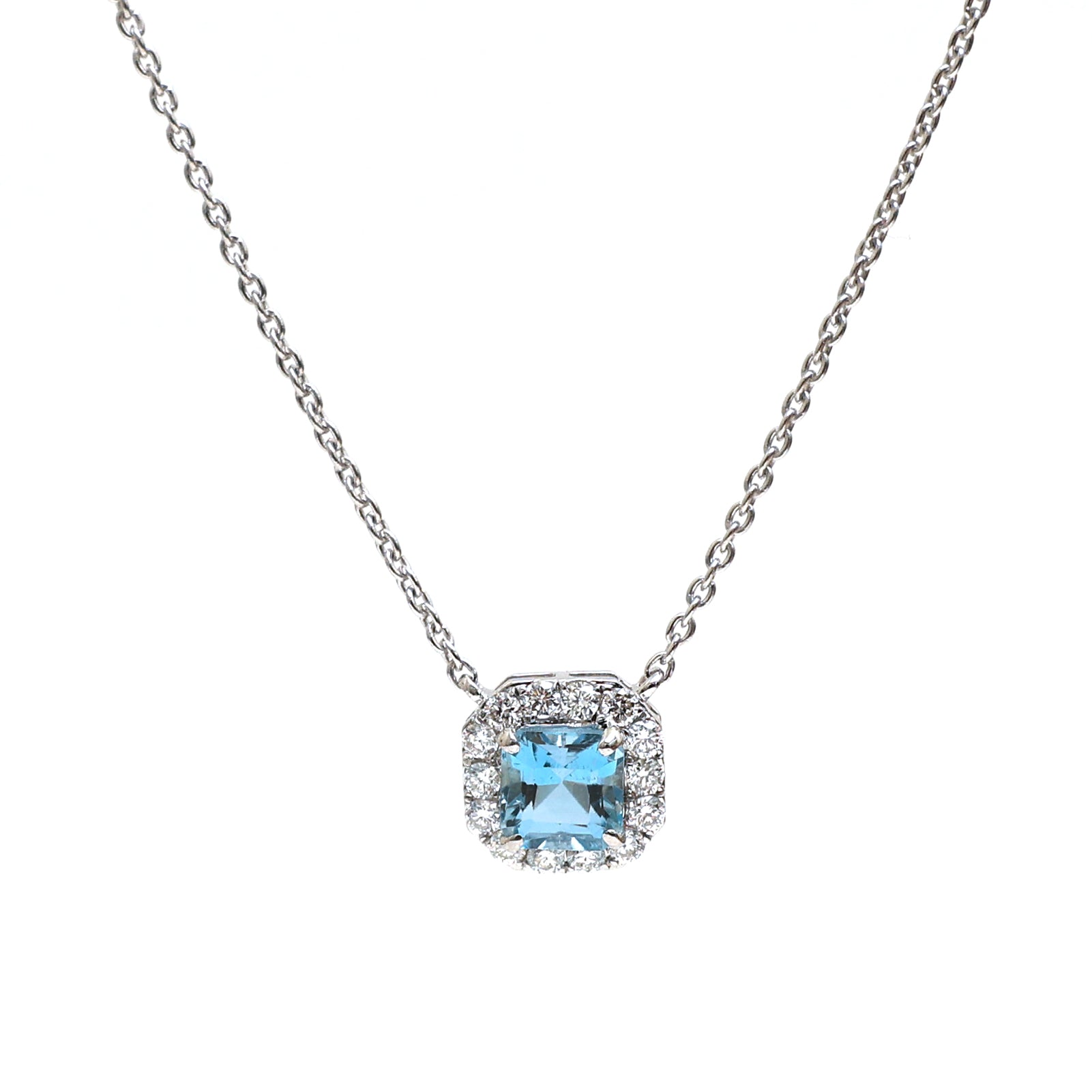 JPNC-635/7715 Aquamarine Square Octagon Chain Necklace | 18K