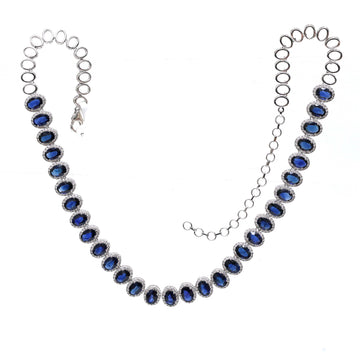 JPNC-641/7921 Blue Sapphire Oval Diamond Necklace | 18K