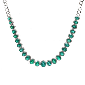 JPNC-647/7967 Emerald Oval Diamond Necklace | 18K