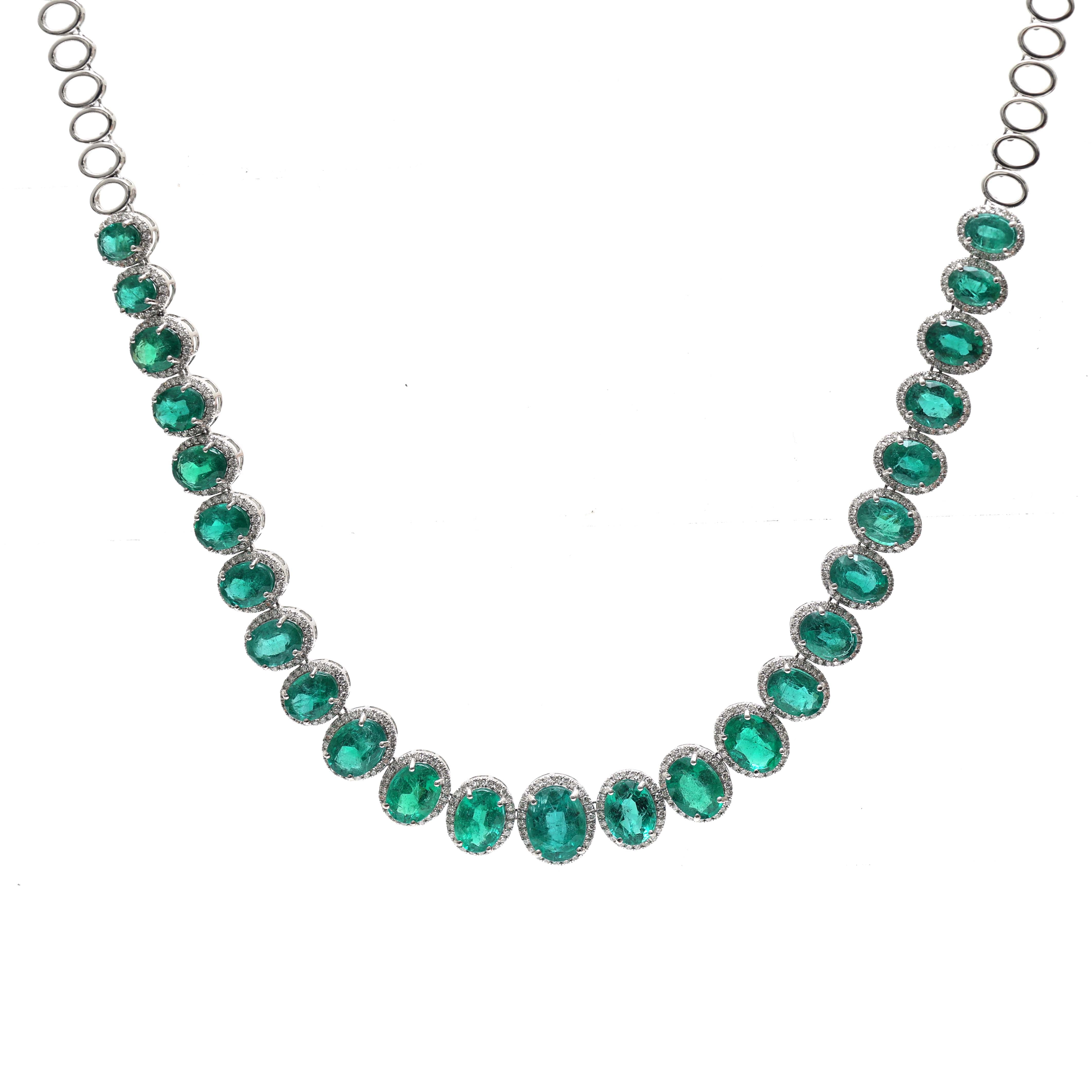 JPNC-647/7967 Emerald Oval Diamond Necklace | 18K