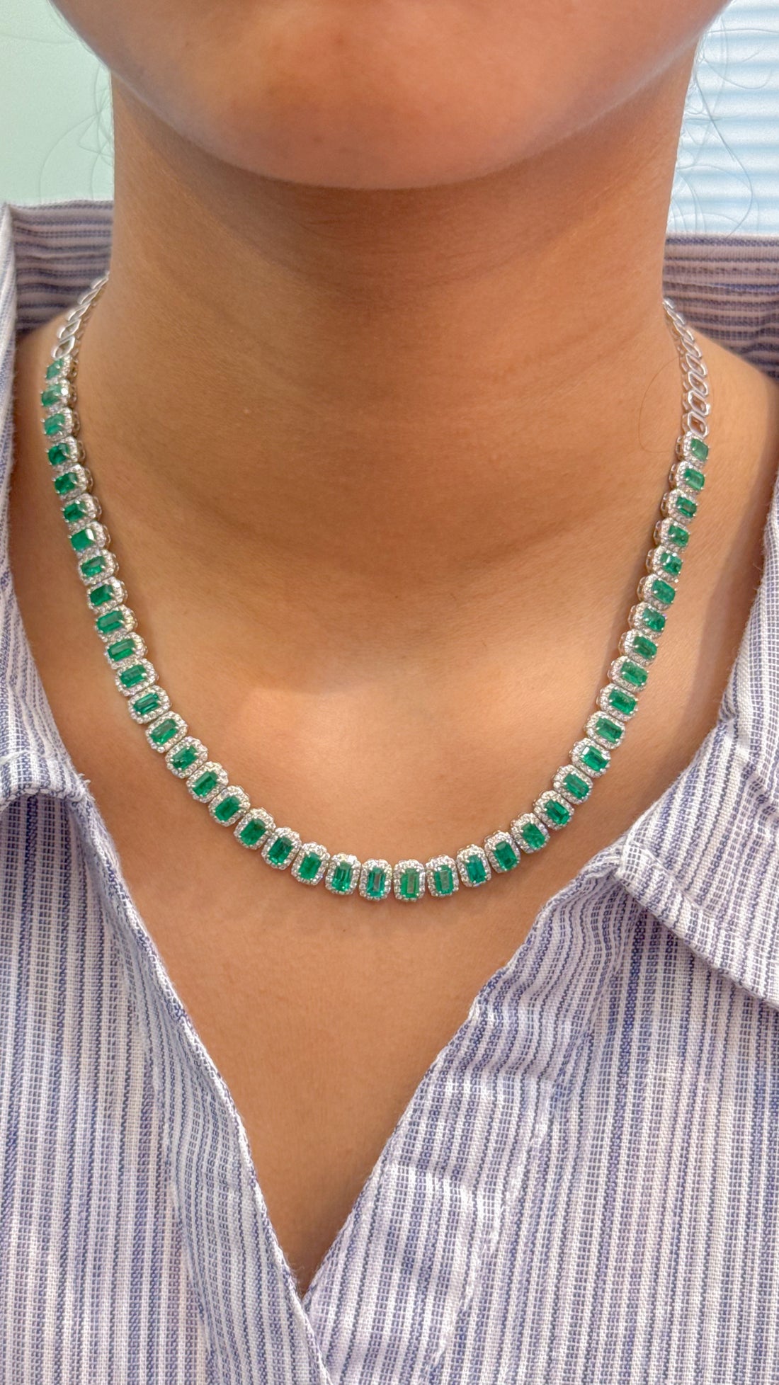 JPNC-648/7968 Emerald Octagon Diamond Necklace | 18K