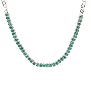 JPNC-648/7968 Emerald Octagon Diamond Necklace | 18K