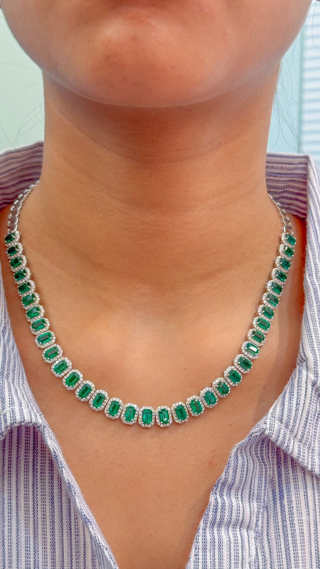 JPNC-650/7970 Emerald Octagon Diamond Necklace | 18K