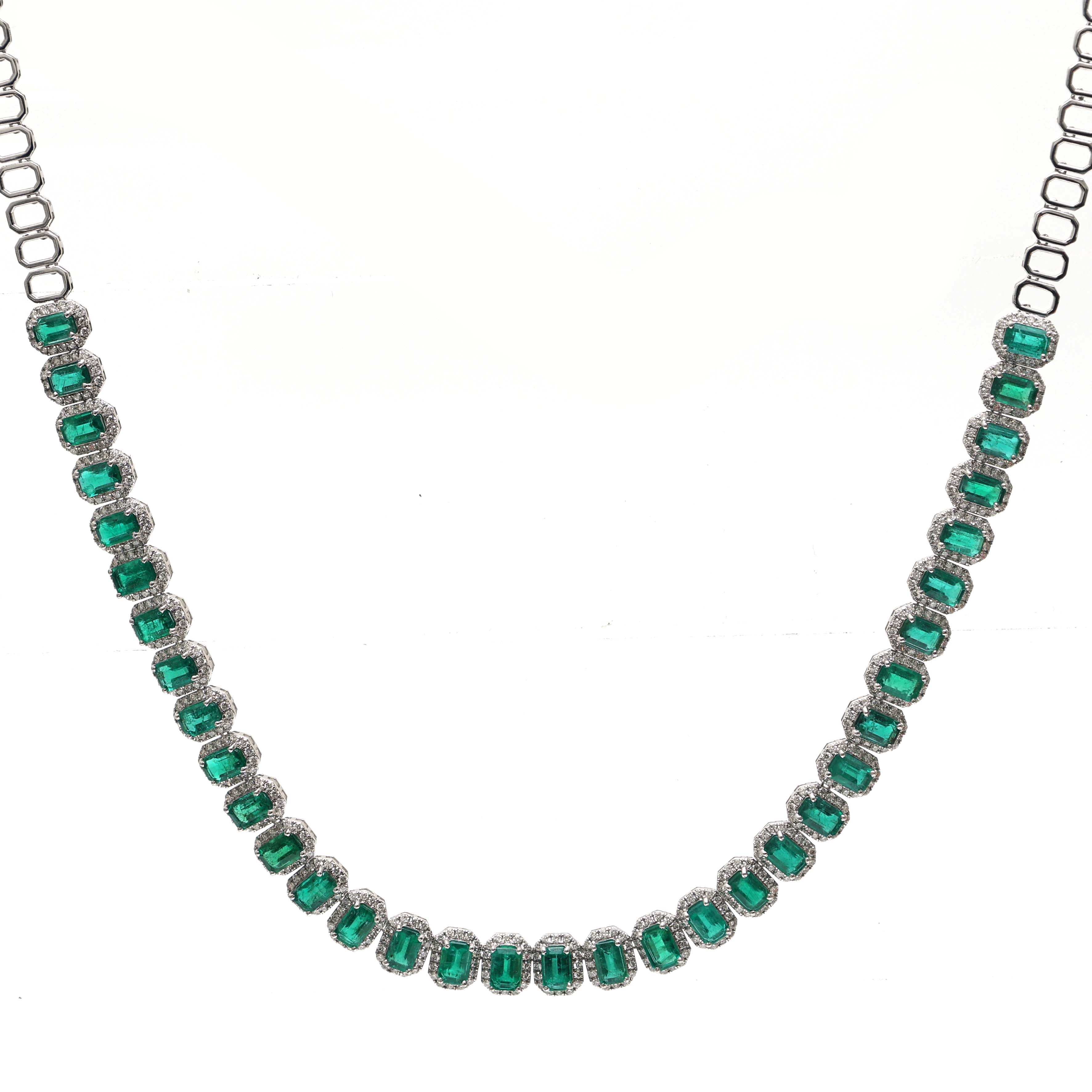 JPNC-650/7970 Emerald Octagon Diamond Necklace | 18K