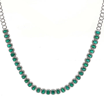 JPNC-650/7970 Emerald Octagon Diamond Necklace | 18K