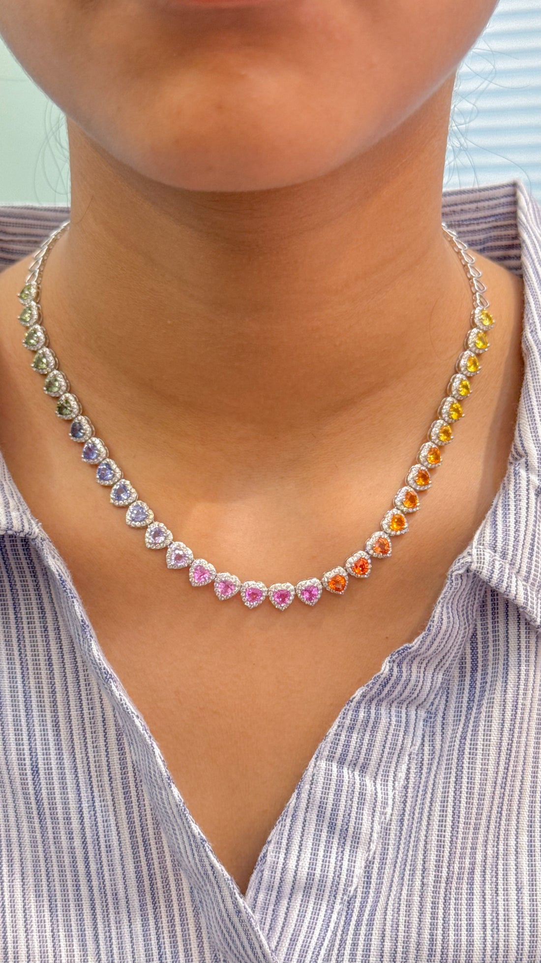 JPNC-652/7995 Rainbow Sapphire Heart Diamond Necklace | 18K