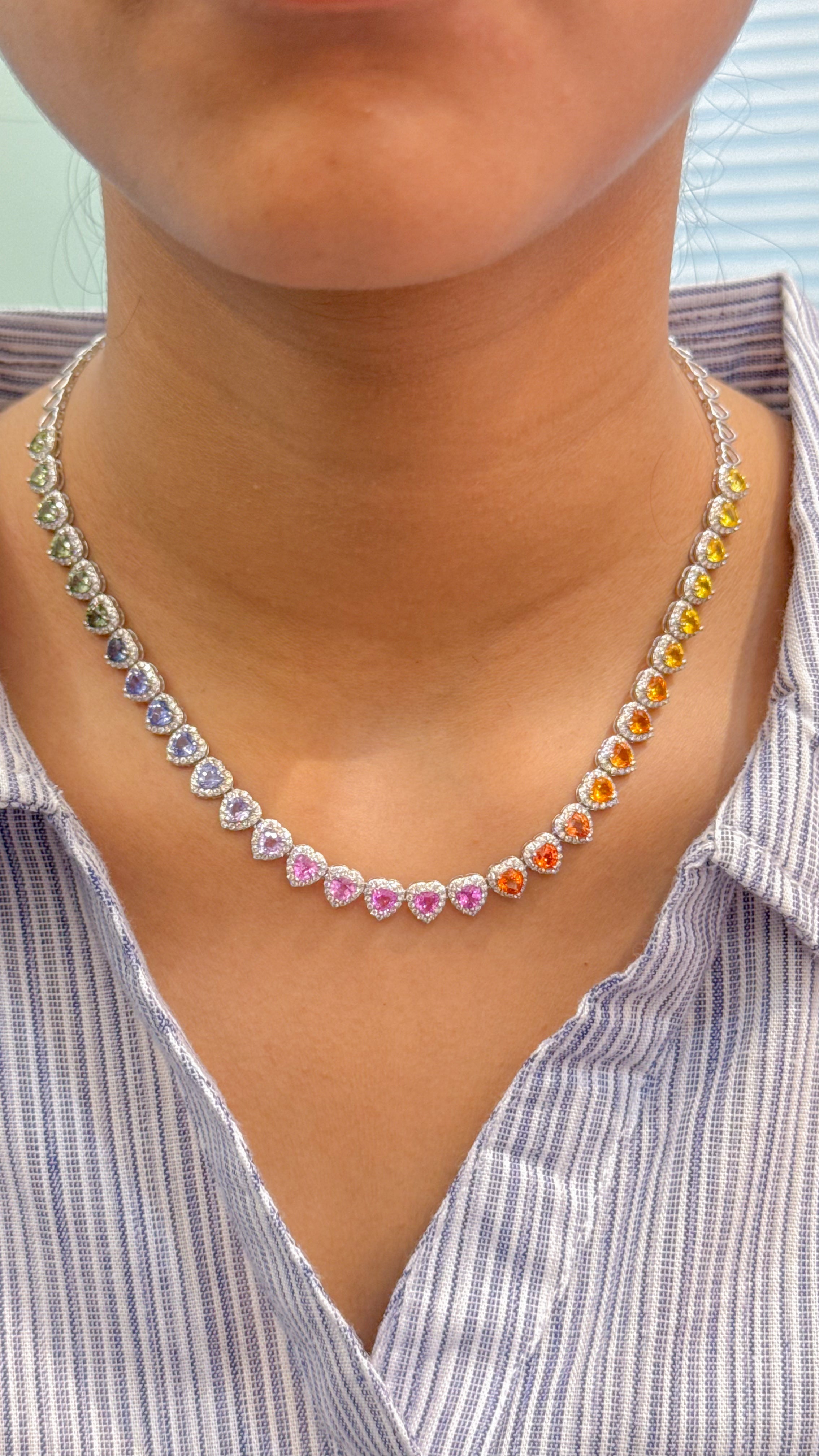 JPNC-652/7995 Rainbow Sapphire Heart Diamond Necklace | 18K