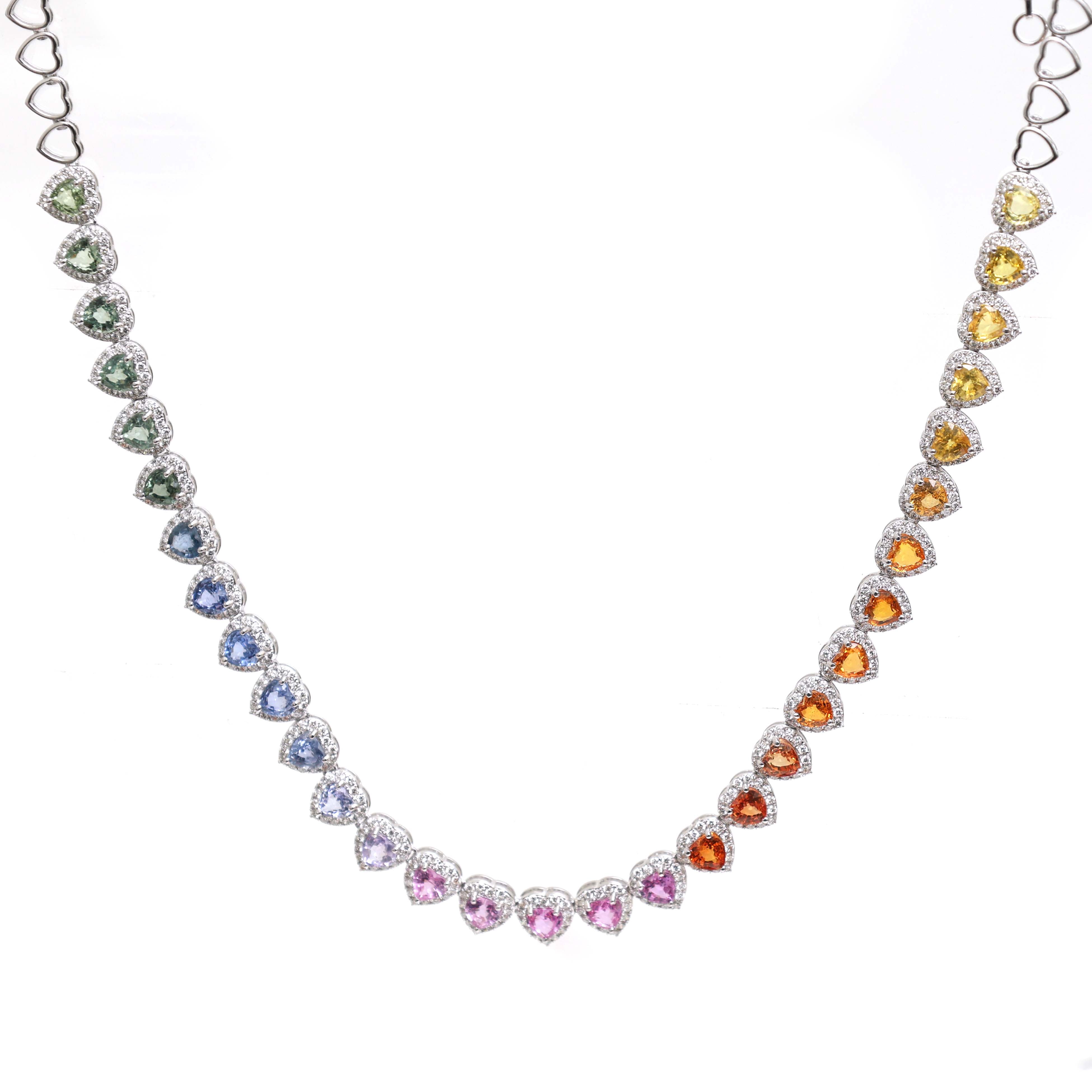 JPNC-652/7995 Rainbow Sapphire Heart Diamond Necklace | 18K