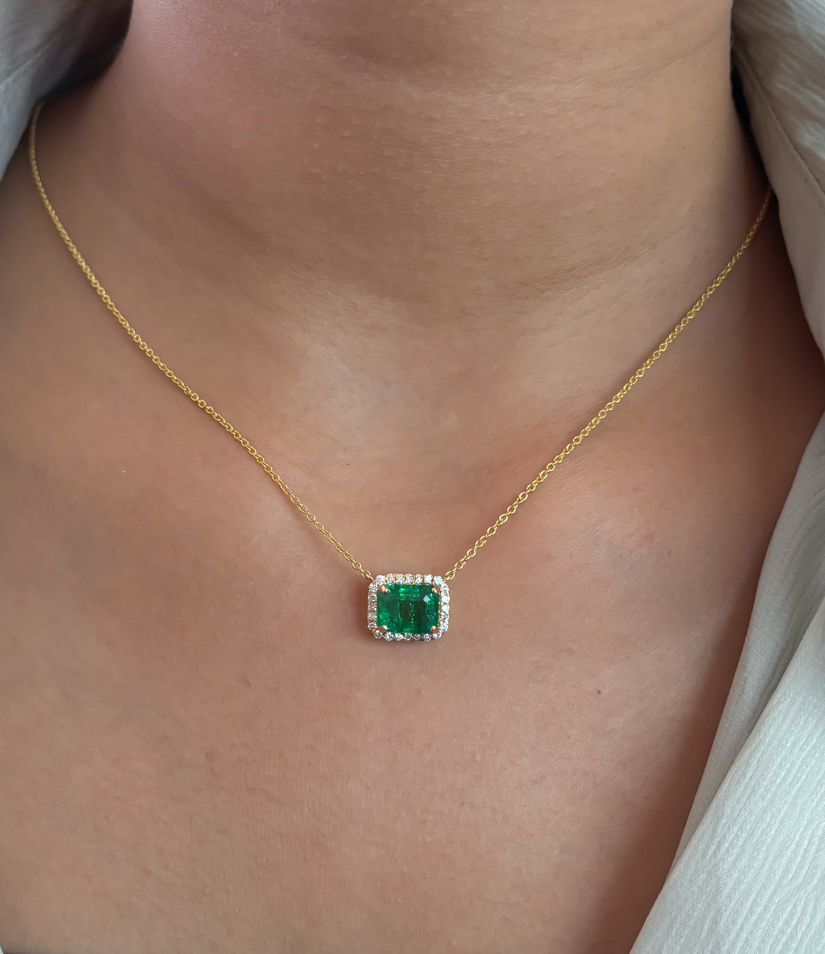 JPNC-656/8026 Emerald Octagon Diamond Chain Necklace | 18K