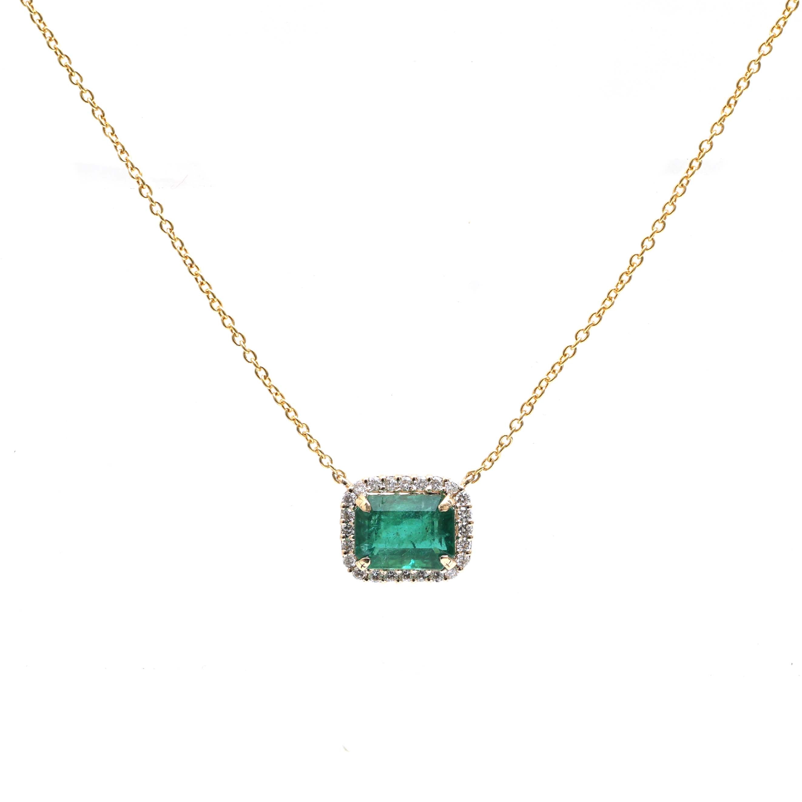JPNC-656/8026 Emerald Octagon Diamond Chain Necklace | 18K