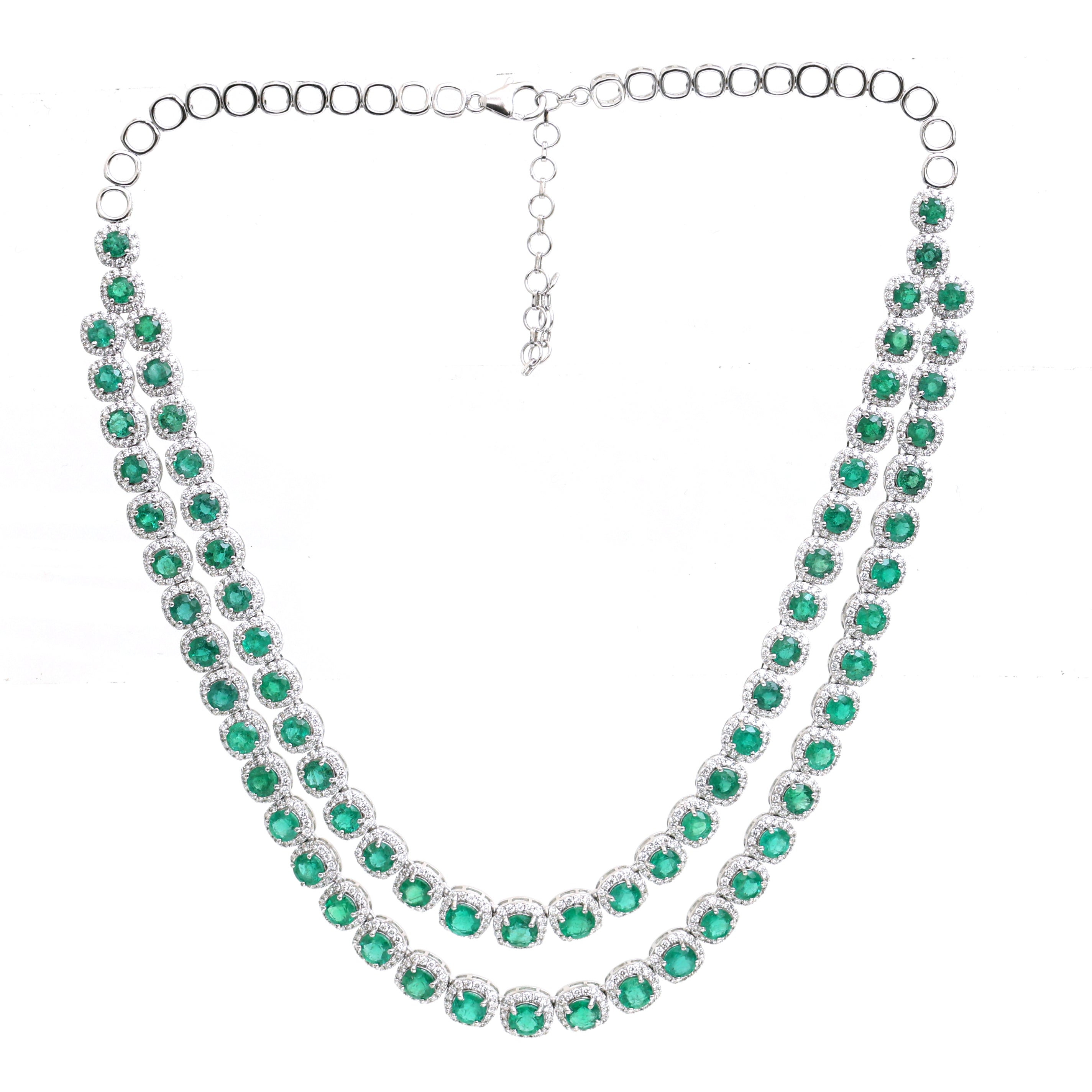 JPNC-658/8137 Emerald Cushion With Diamond Necklace | 18K