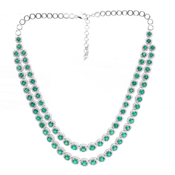 JPNC-658/8137 Emerald Cushion With Diamond Necklace | 18K