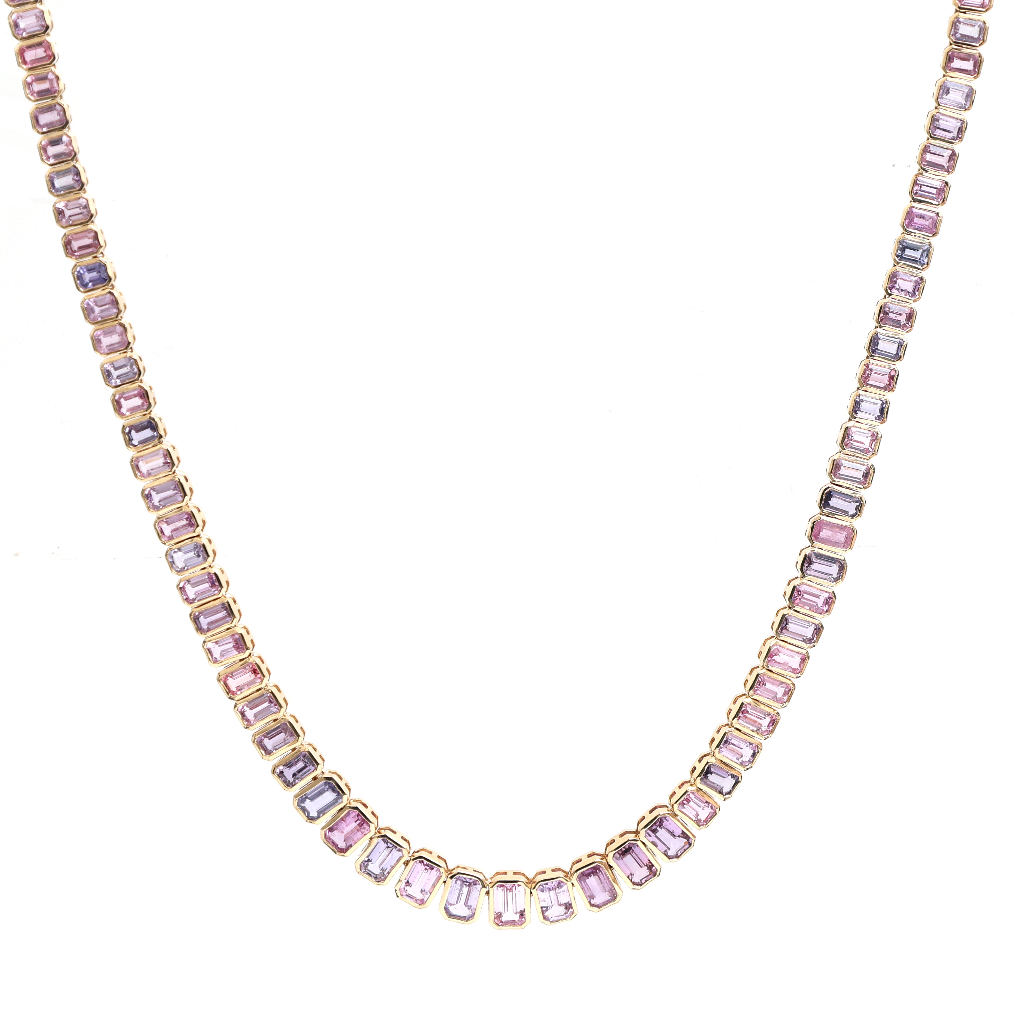 JPNC-659/8147 Rainbow Sapphire Purple Octagon Bezel Necklace | 14K