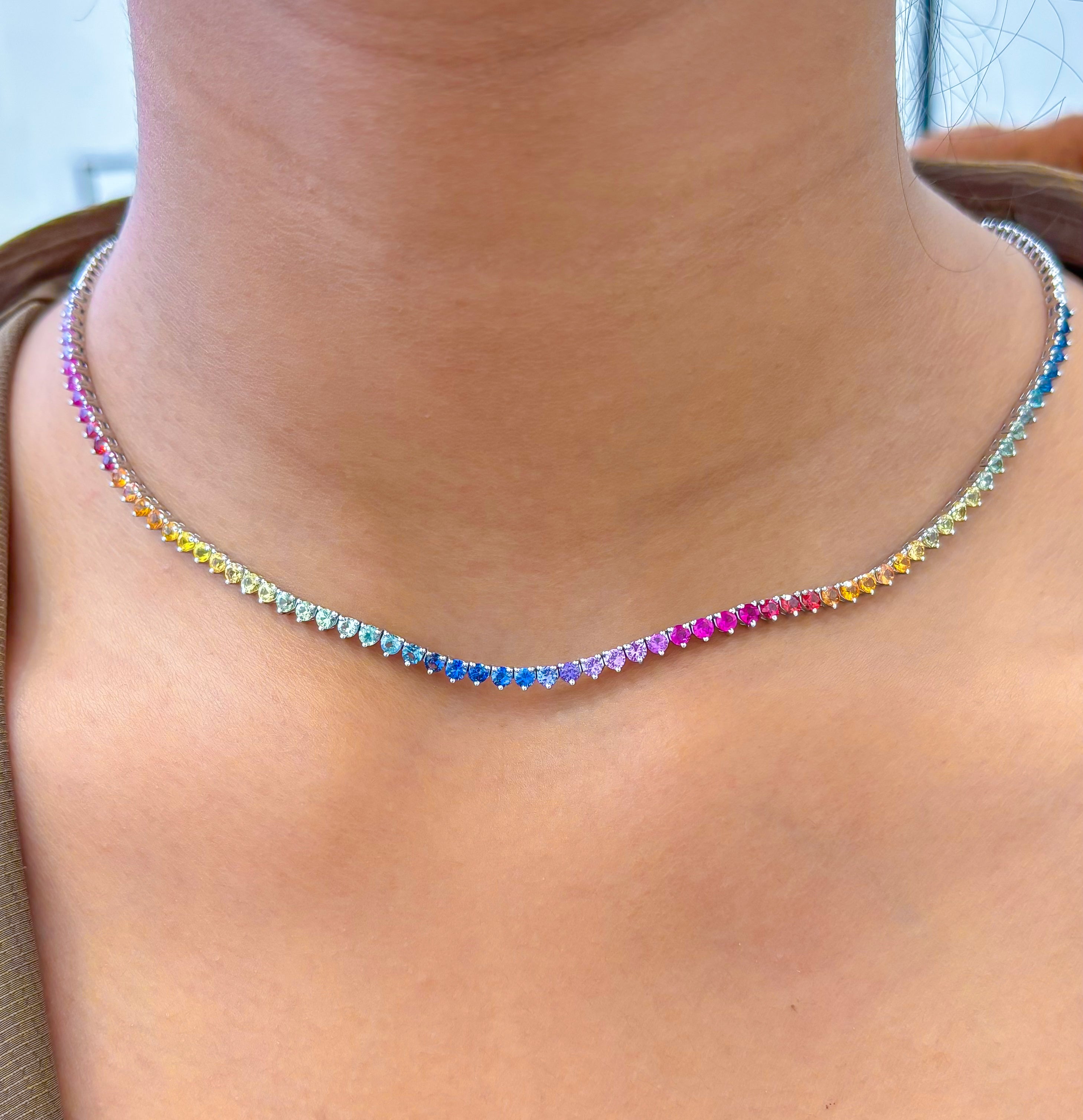 JPNC-660/8161 Rainbow Sapphire Round 2Mm Tennis Necklace | 18K
