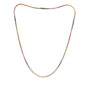 JPNC-664/8165 Rainbow Sapphire Round 2Mm Tennis Necklace | 18K