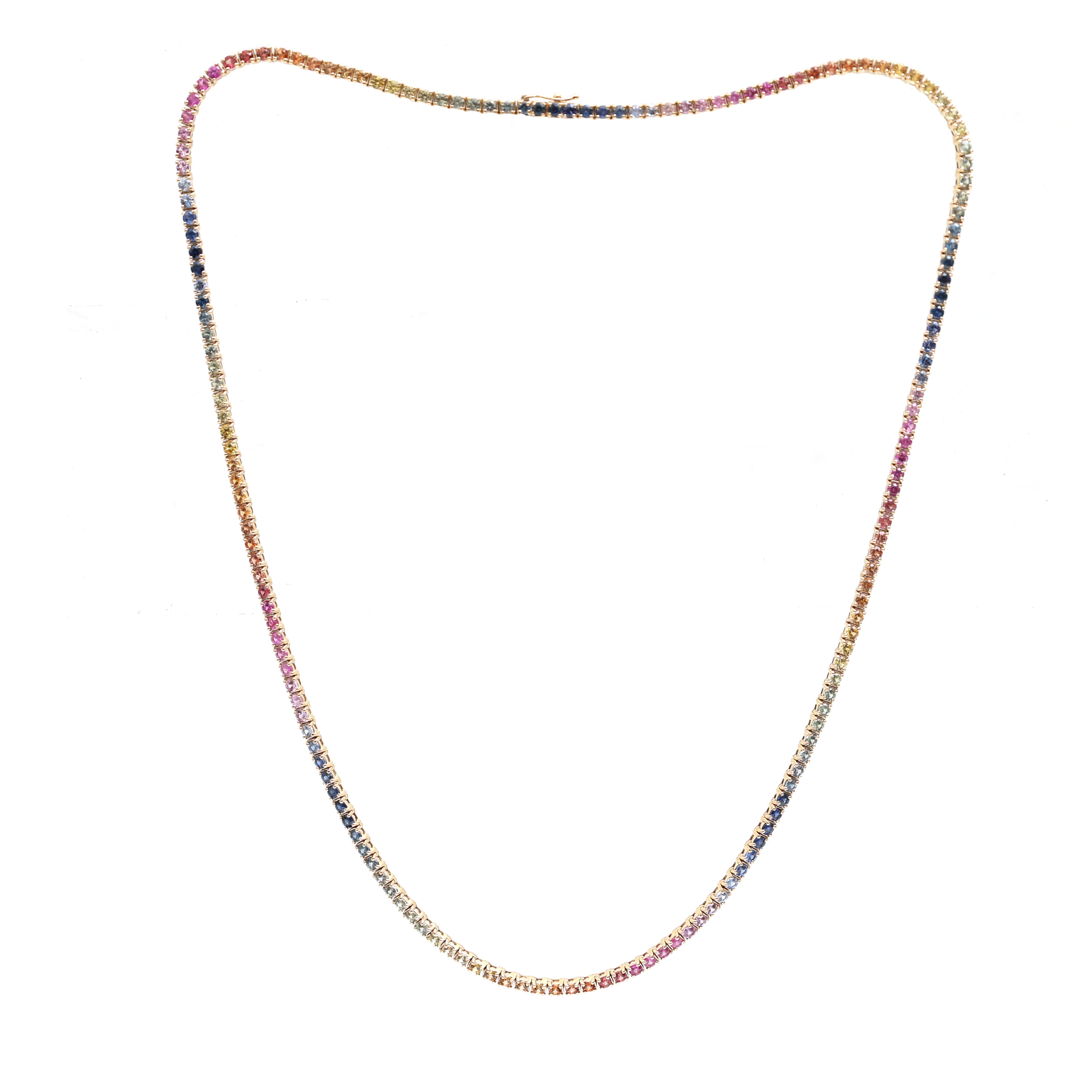 JPNC-664/8165 Rainbow Sapphire Round 2Mm Tennis Necklace | 18K