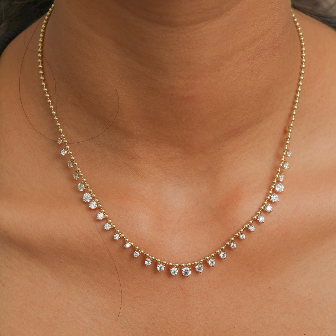 JPNC-673/8241 Diamond Round Ball Chain Necklace | 14K