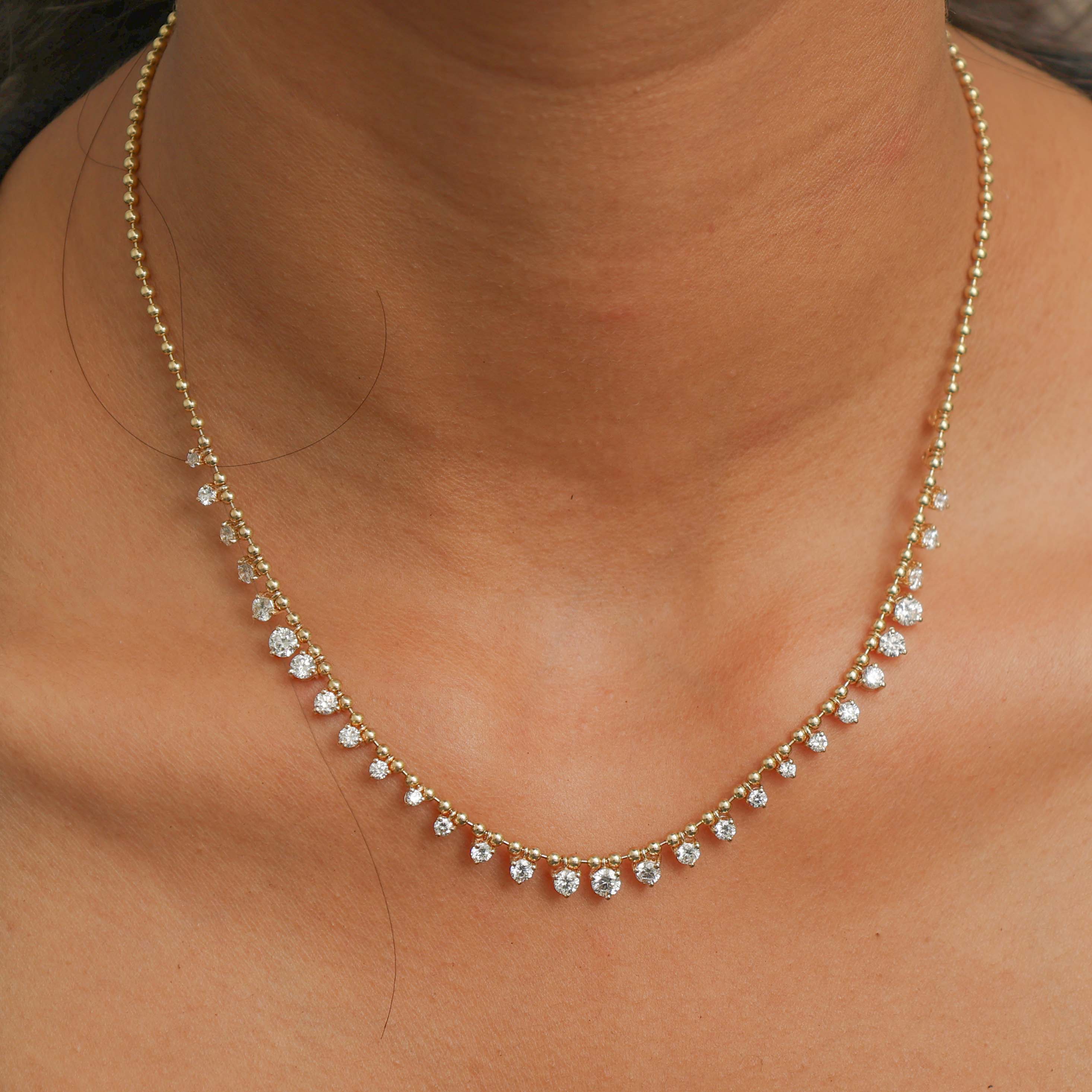 JPNC-673/8241 Diamond Round Ball Chain Necklace | 14K
