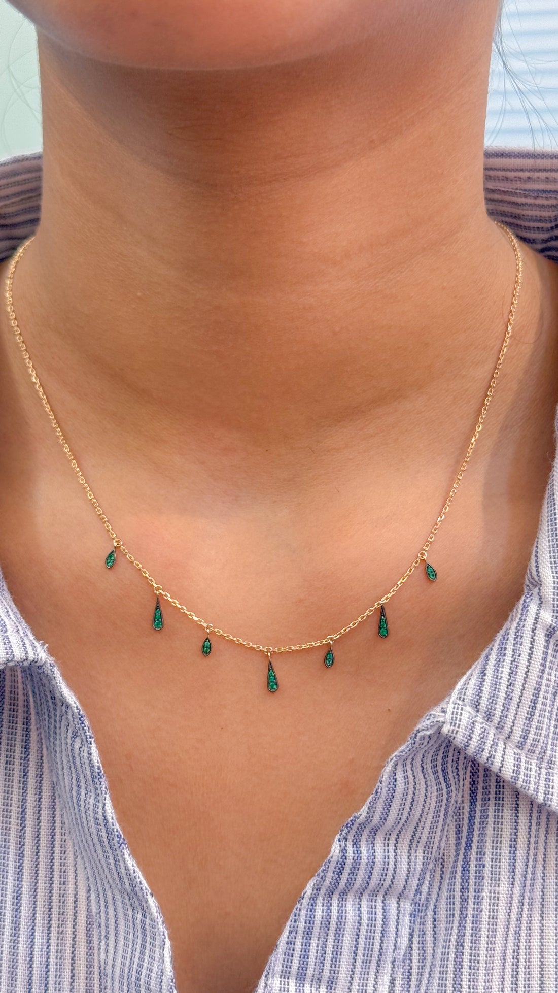 JPNC-681/8696 Emerald Round  Thin Chain Necklace | 18K