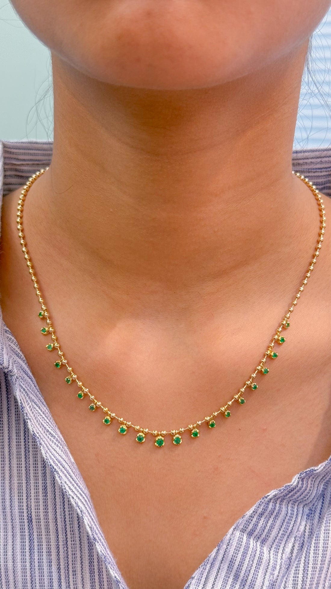 JPNC-686/8808 Emerald Ball Chain Necklace | 18K
