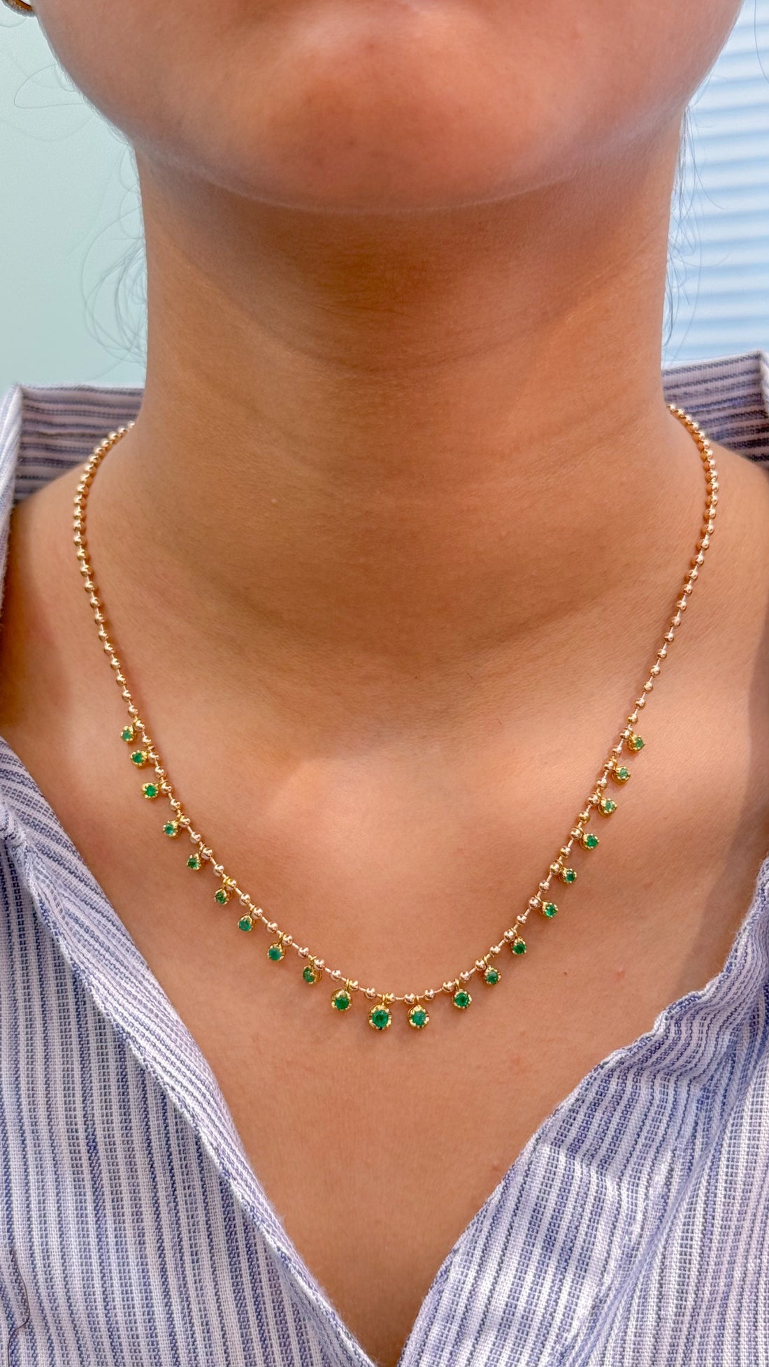 JPNC-687/8809 Emerald Ball Chain Necklace | 18K