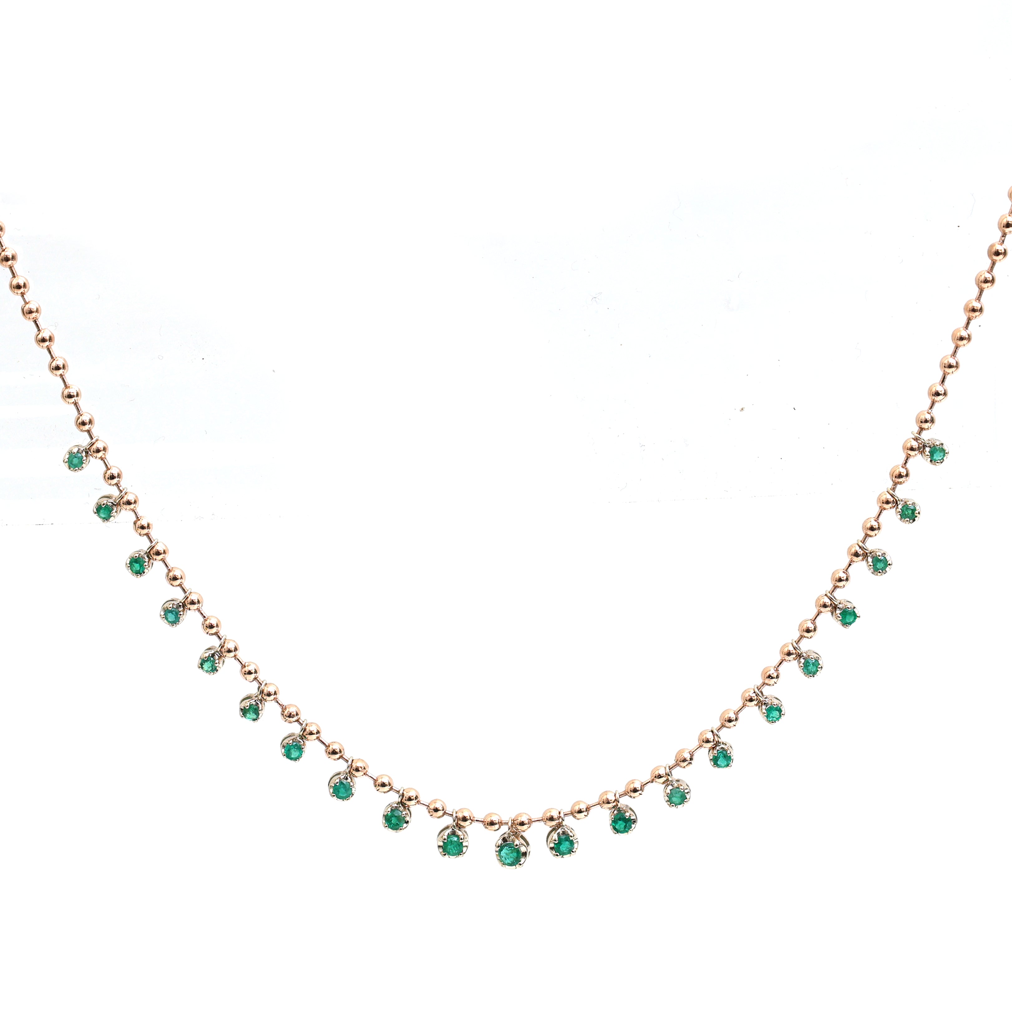 JPNC-687/8809 Emerald Ball Chain Necklace | 18K