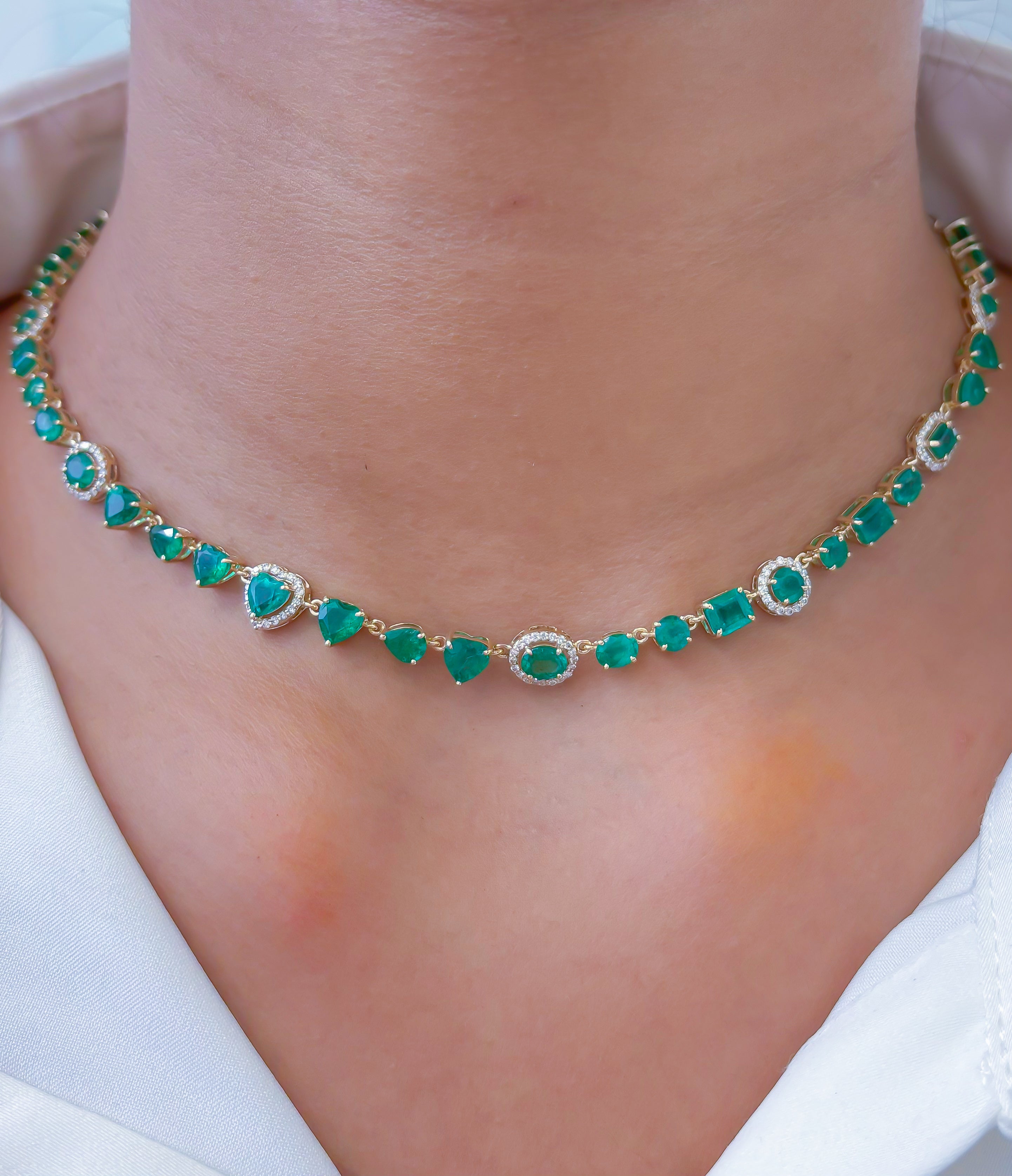 JPNC-691/8848 Emerald Mix Shape With Diamond Necklace | 14K