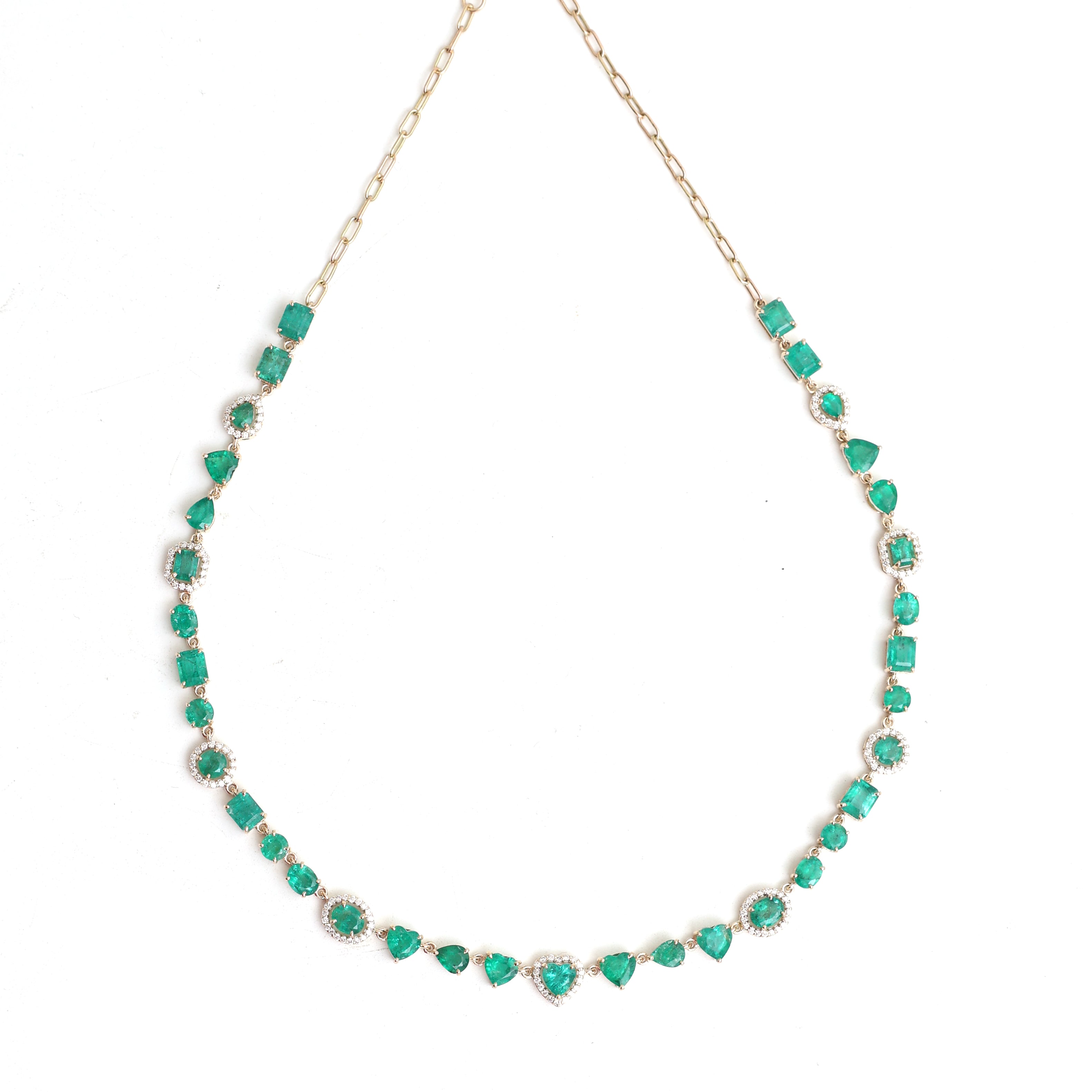 JPNC-691/8848 Emerald Mix Shape With Diamond Necklace | 14K