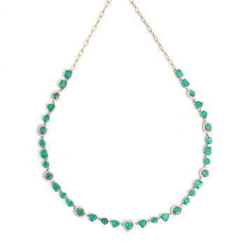 JPNC-691/8848 Emerald Mix Shape With Diamond Necklace | 14K