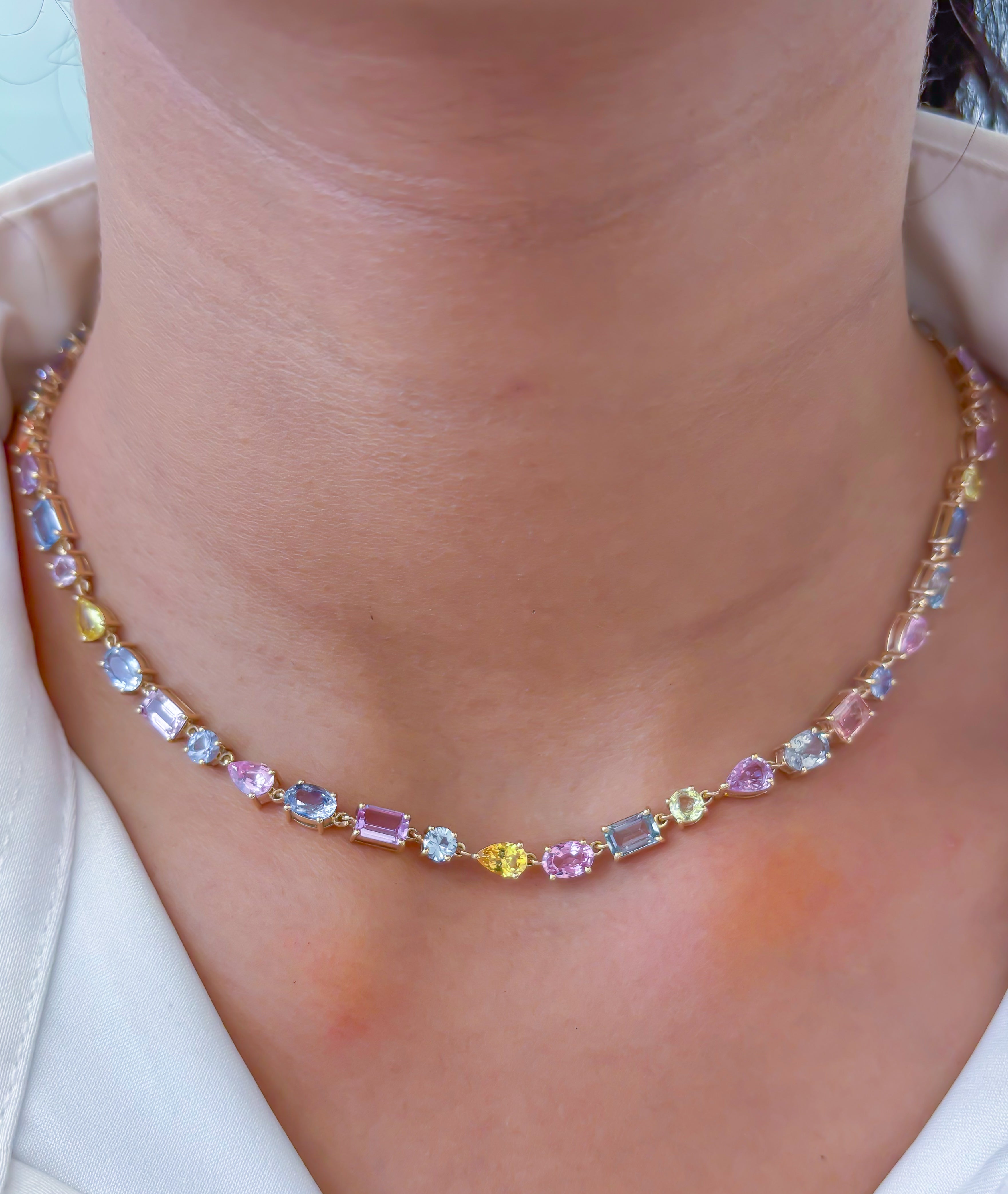 JPNC-692/8849 Rainbow Sapphire Mix Shape Necklace | 14K