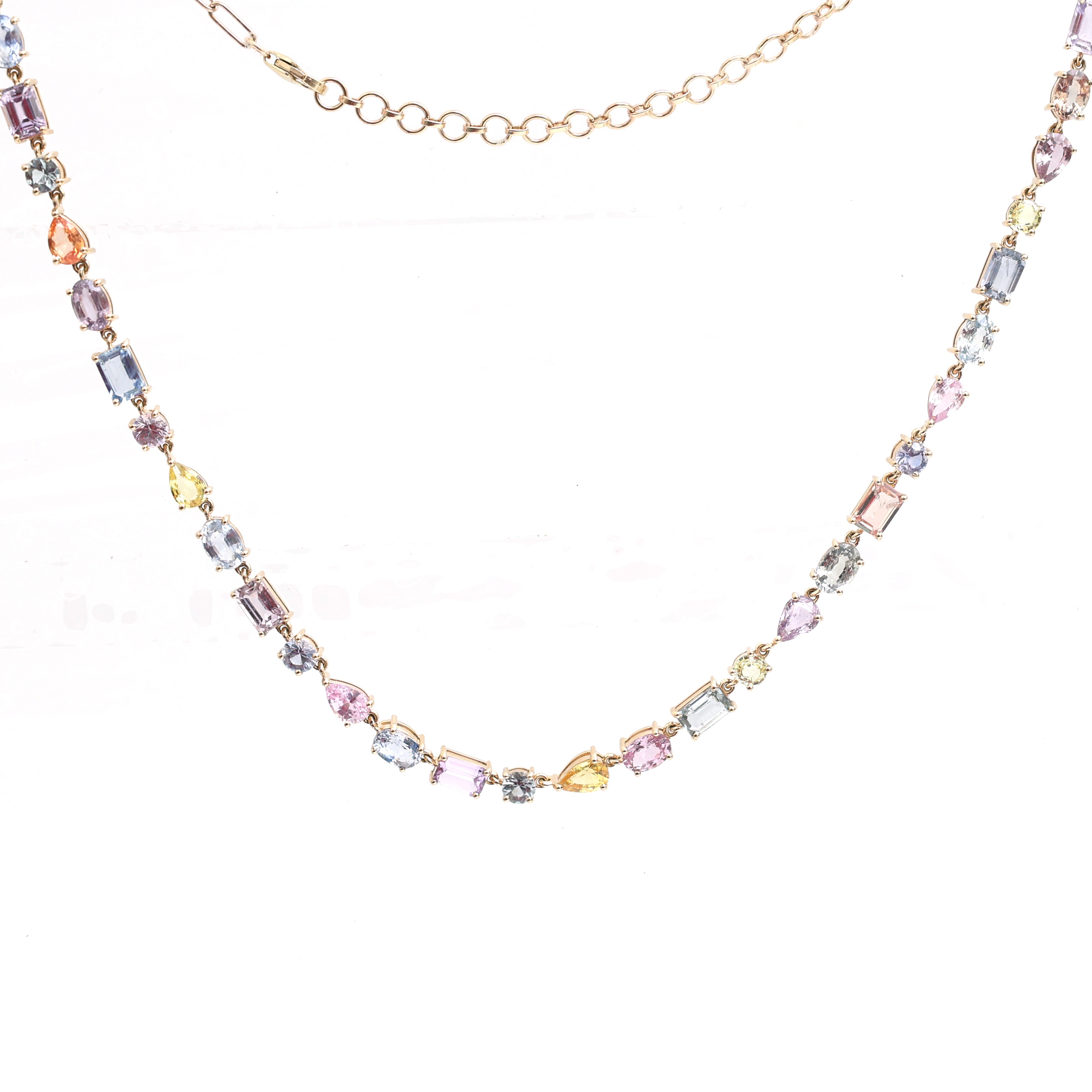 JPNC-692/8849 Rainbow Sapphire Mix Shape Necklace | 14K