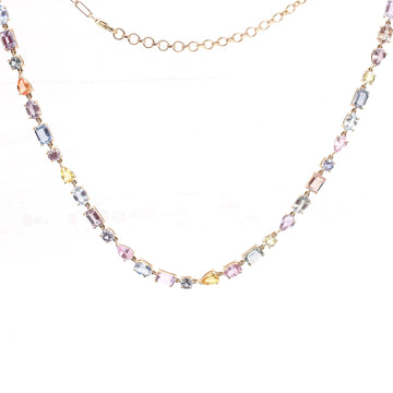 JPNC-692/8849 Rainbow Sapphire Mix Shape Necklace | 14K