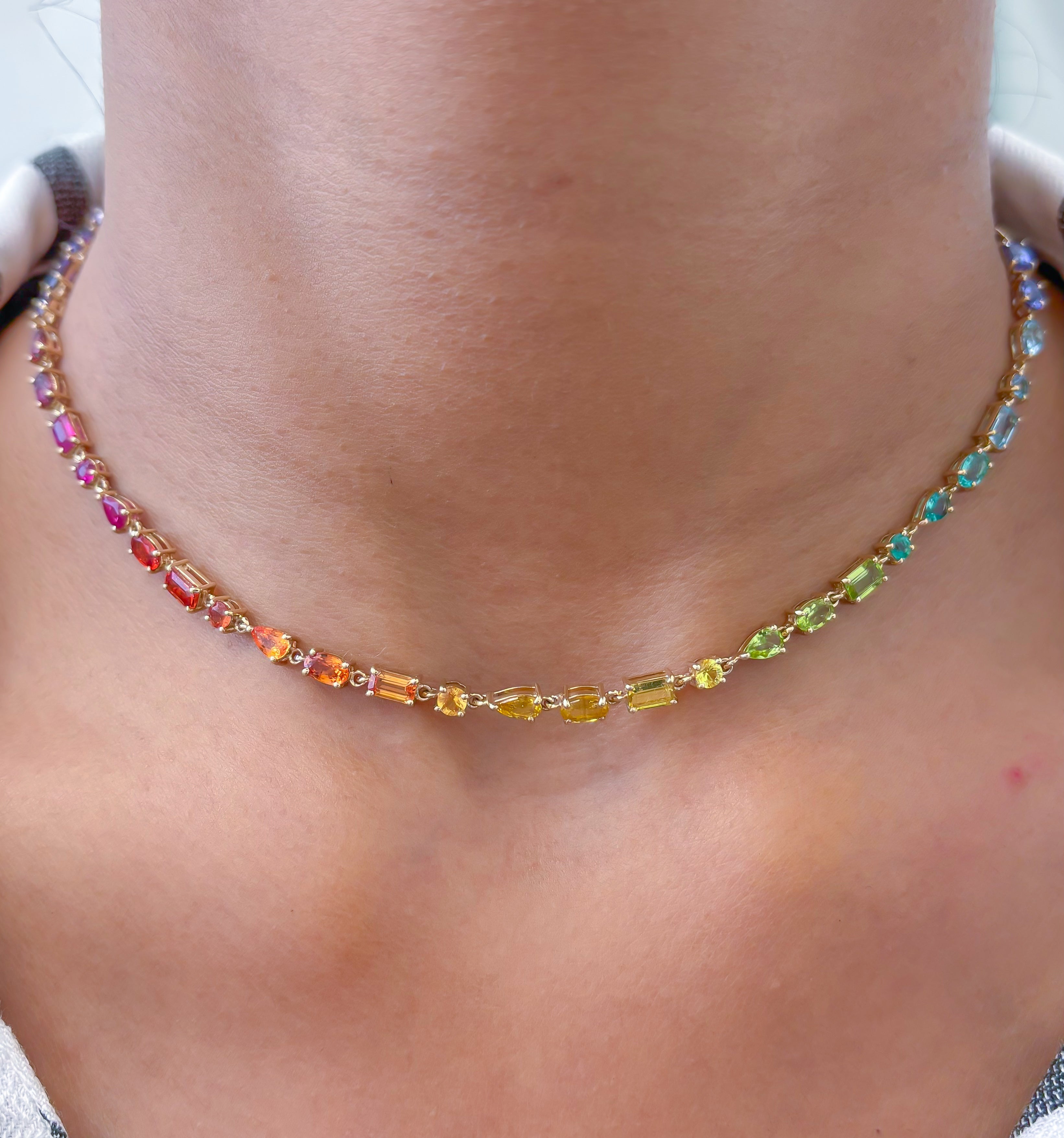 JPNC-693/8863 Rainbow Gemstone Mix Shape Necklace | 14K