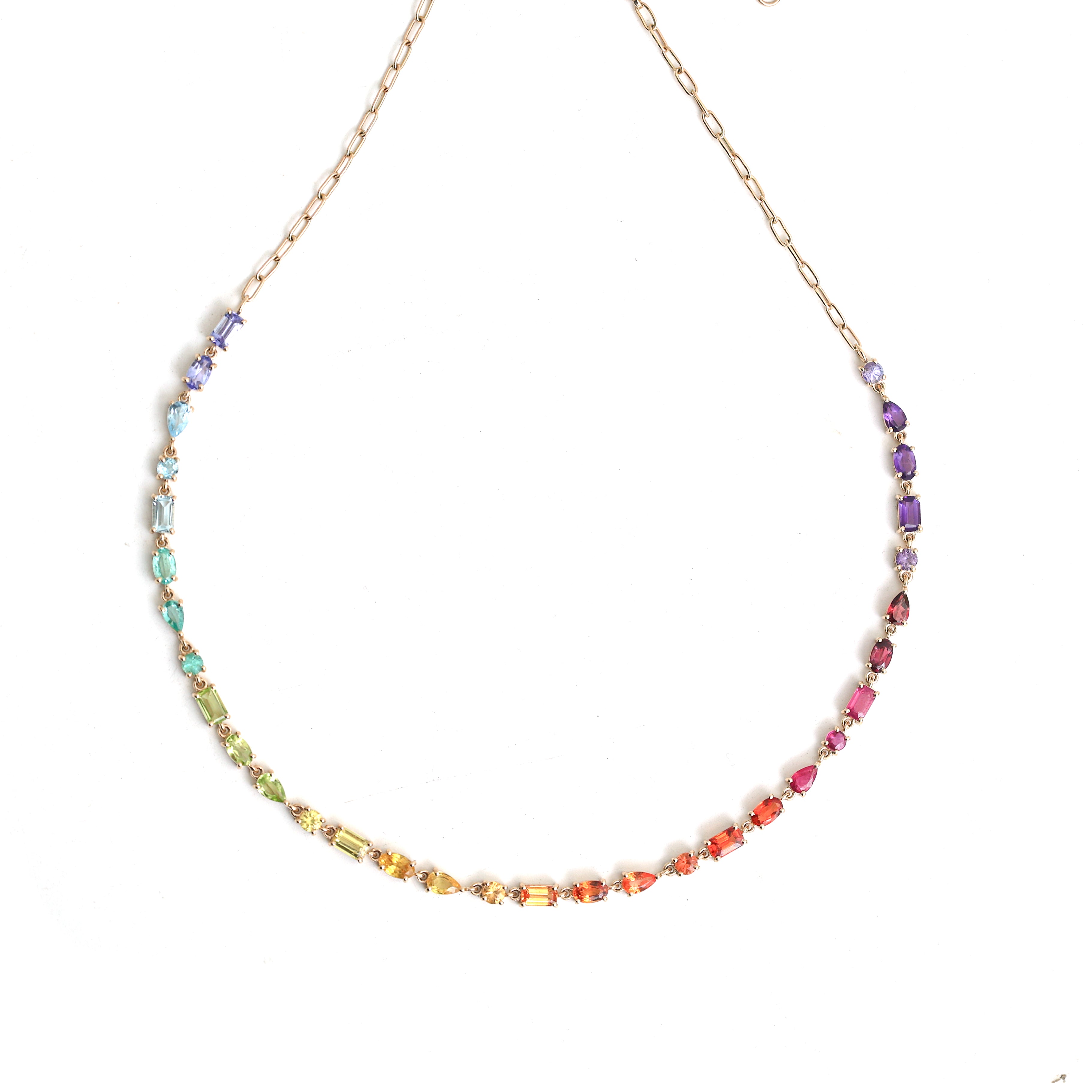 JPNC-693/8863 Rainbow Gemstone Mix Shape Necklace | 14K