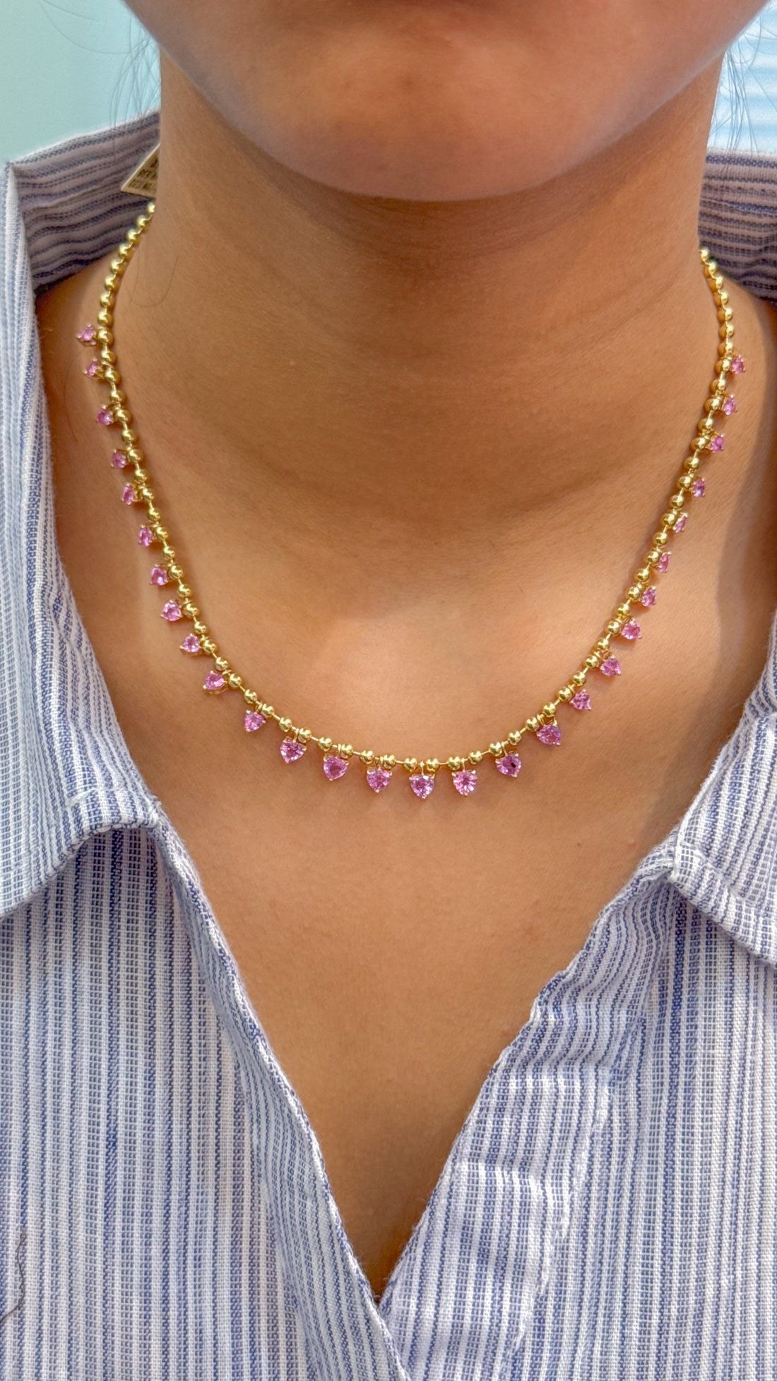 JPNC-703/9002 Pink Sapphire Heart With Ball Chain Necklace | 14K