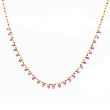 JPNC-703/9002 Pink Sapphire Heart With Ball Chain Necklace | 14K
