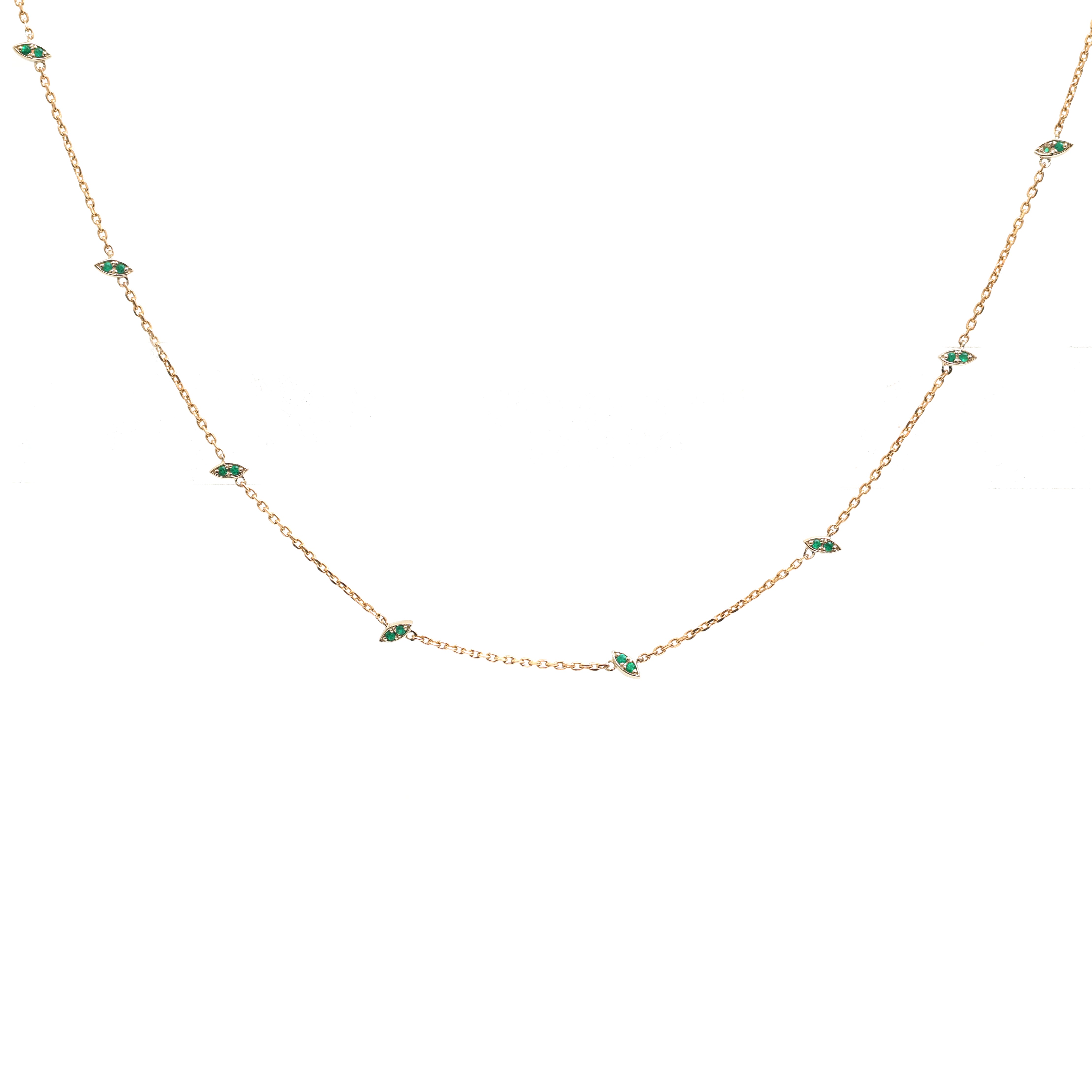 JPNC-705/9023 Emerald Round Thin Chain Necklace | 18K