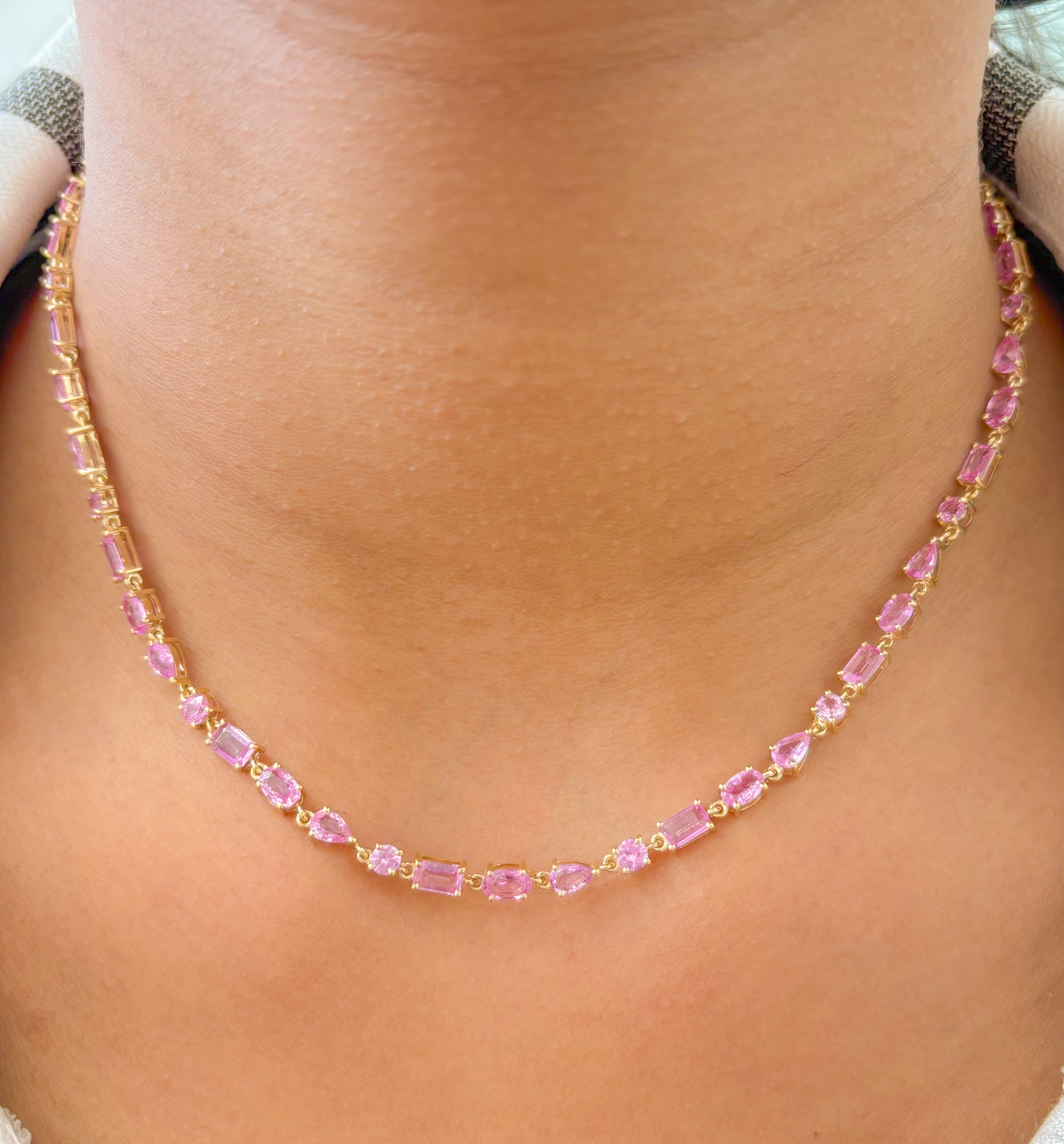 JPNC-707/9025 Pink Sapphire Mix Shape Necklace | 14K