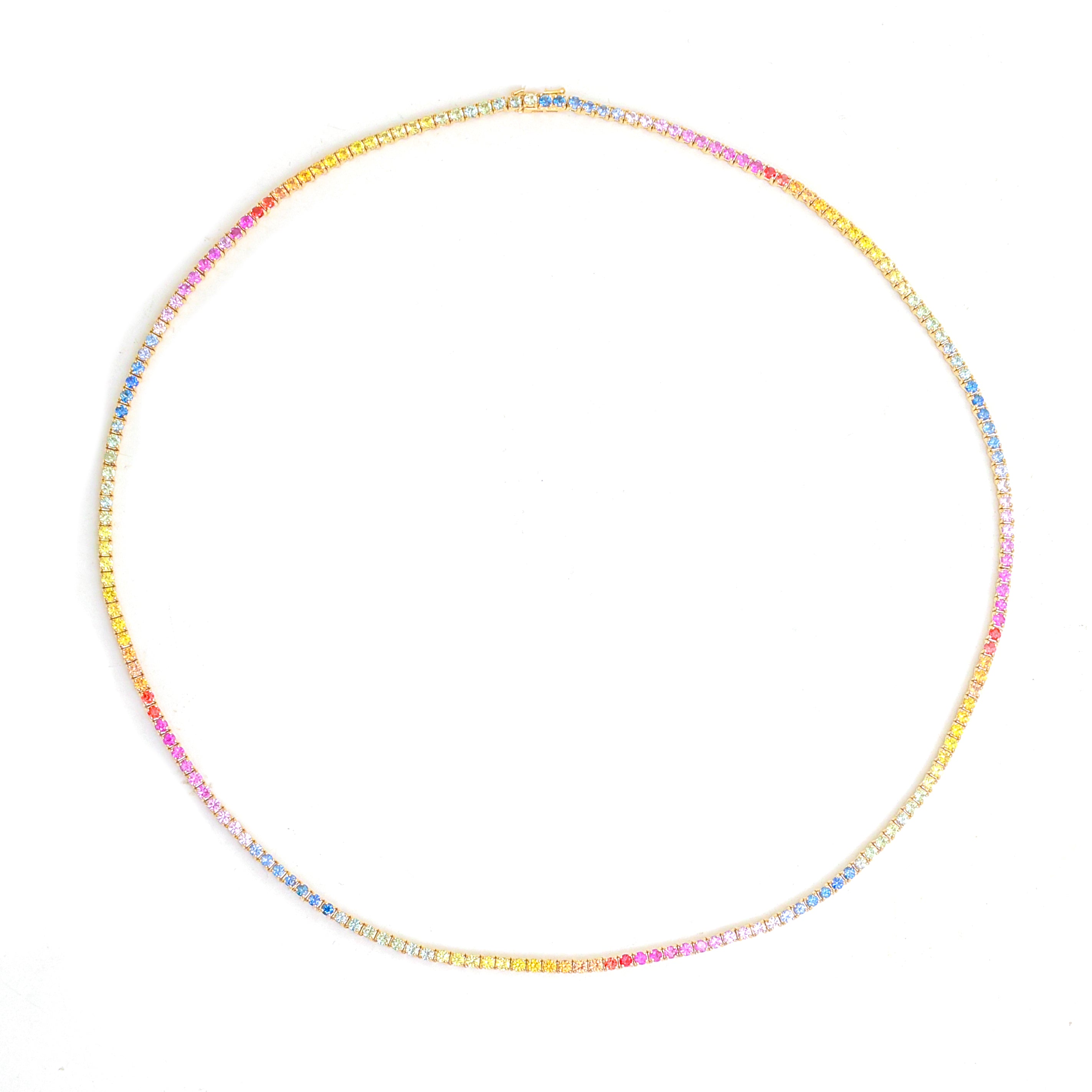 JPNC-721/9872 Rainbow Sapphire Round 2Mm Tennis Necklace | 14K