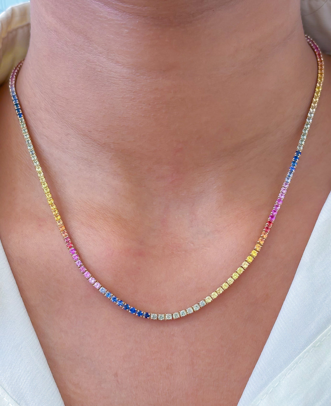 JPNC-724/9984 Rainbow Sapphire Necklace | 14K